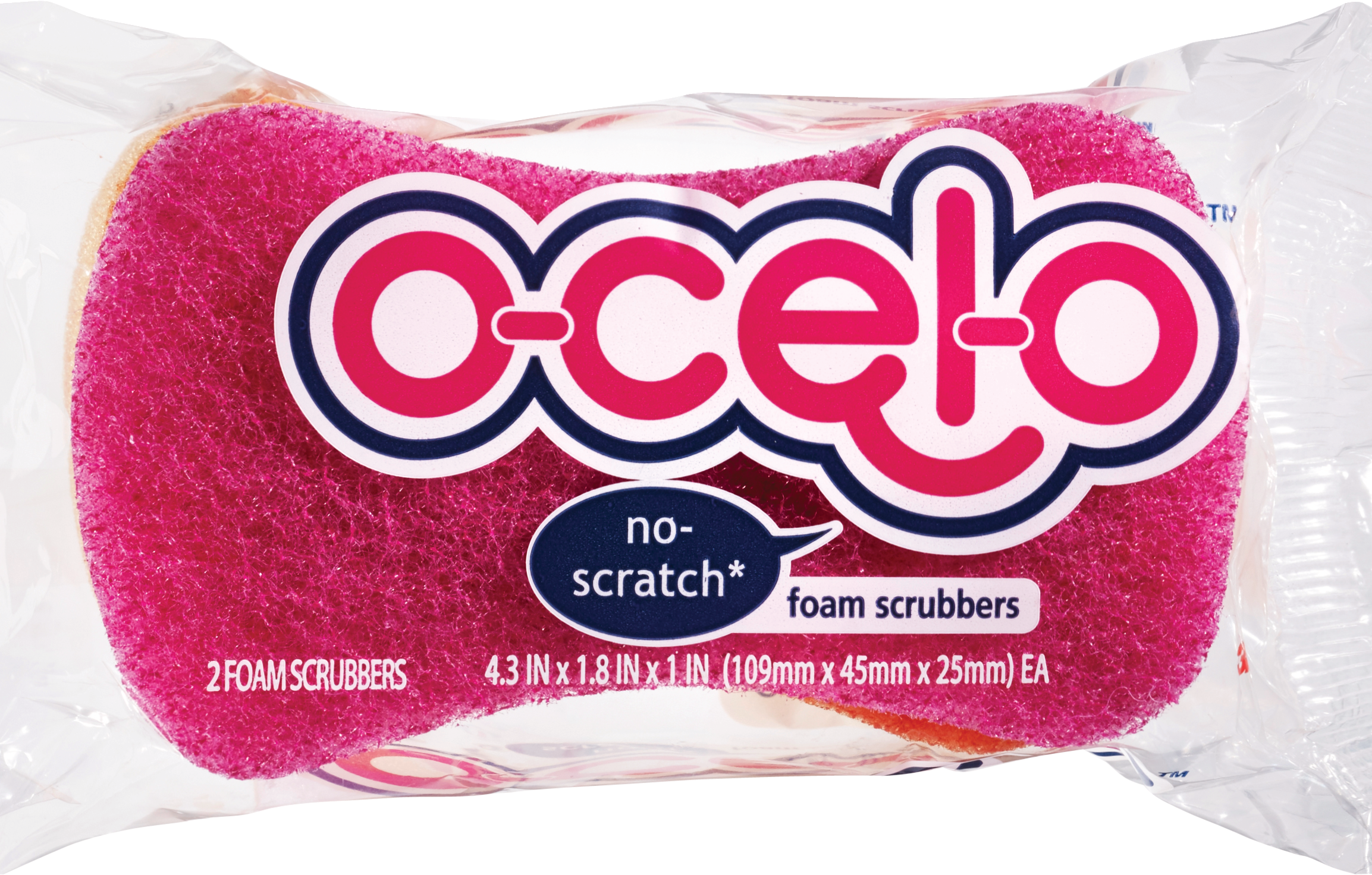 Ocelo No Scratch Foam Scrubbers, Assorted Bright Colors, 2 CT