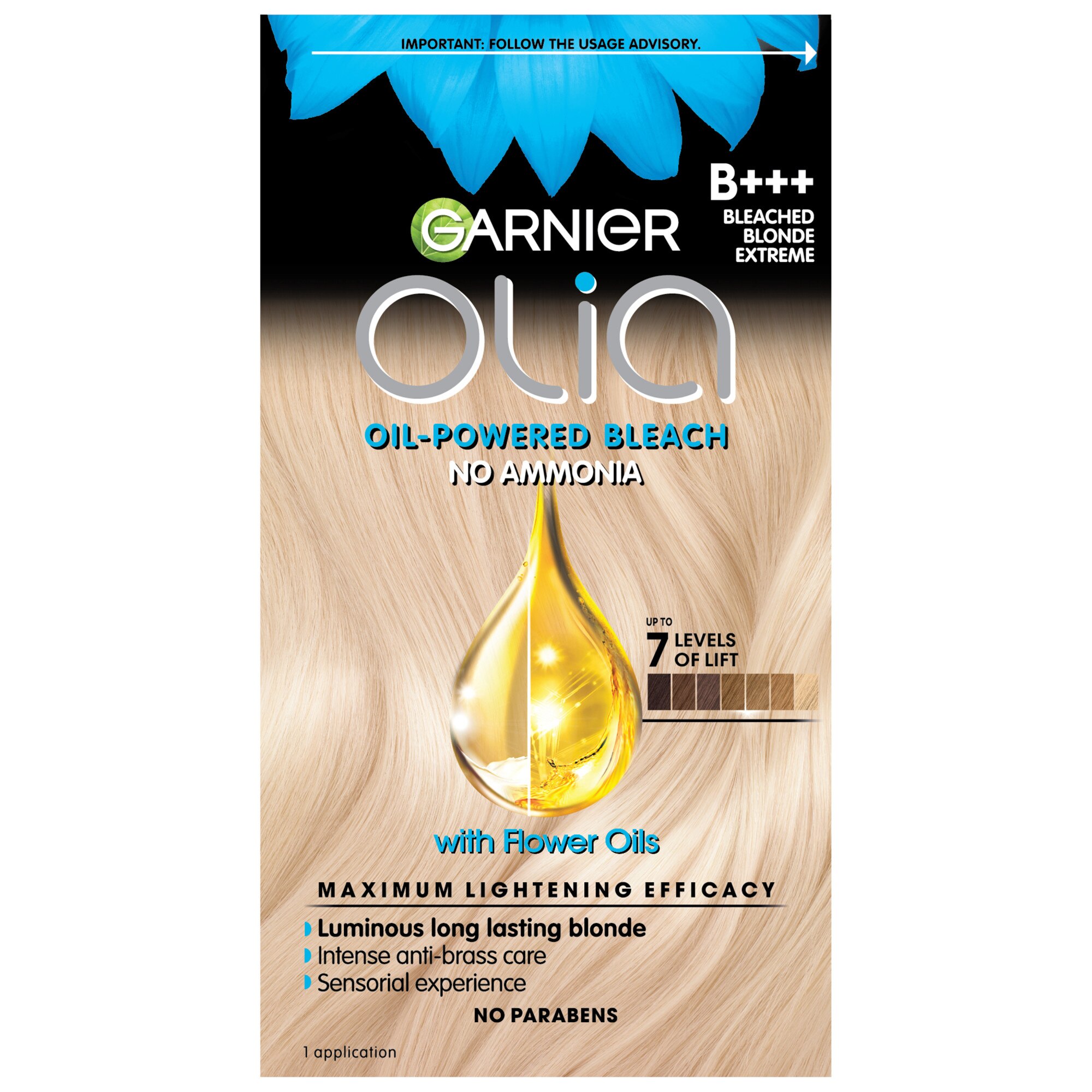 Garnier Olia Oil Powered Ammonia Free Hair Bleach Kit, B+++ Bleached Blonde Extreme