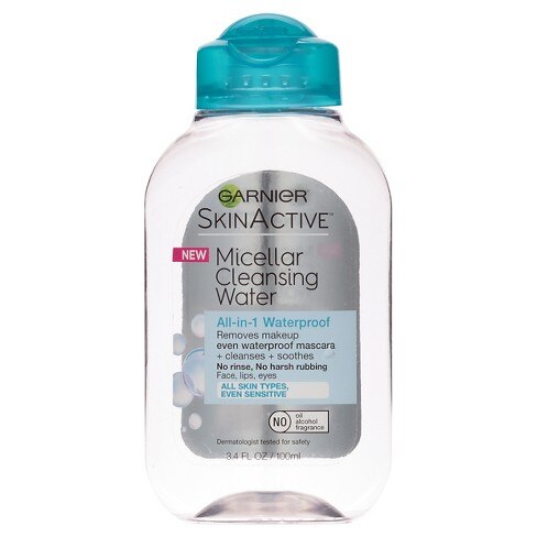 Garnier SkinActive Travel Size Micellar Cleansing Water, For Waterproof Makeup, 3.4 OZ