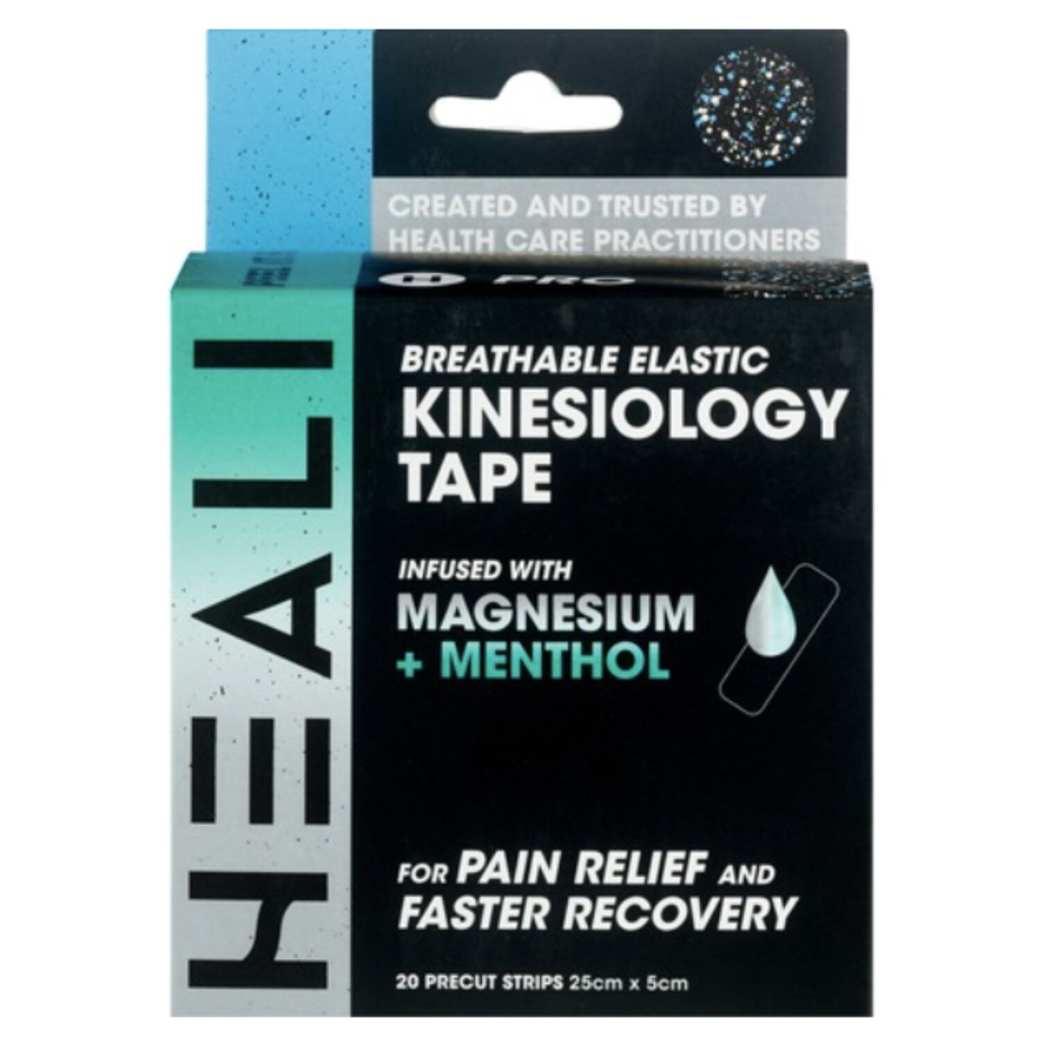 Heali Pro Kinesiology Tape Infused with Magnesium & Menthol, 20 Precut Strips