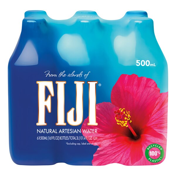 FIJI, Natural Artesian Bottled Water 500 mL / 16.9 Fl Ounce (Pack of 6)