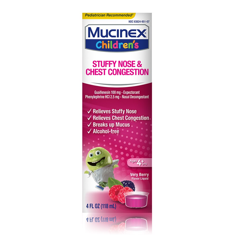 Mucinex Children's Stuffy Nose & Chest Congestion Relief Liquid, Very Berry, 4 OZ