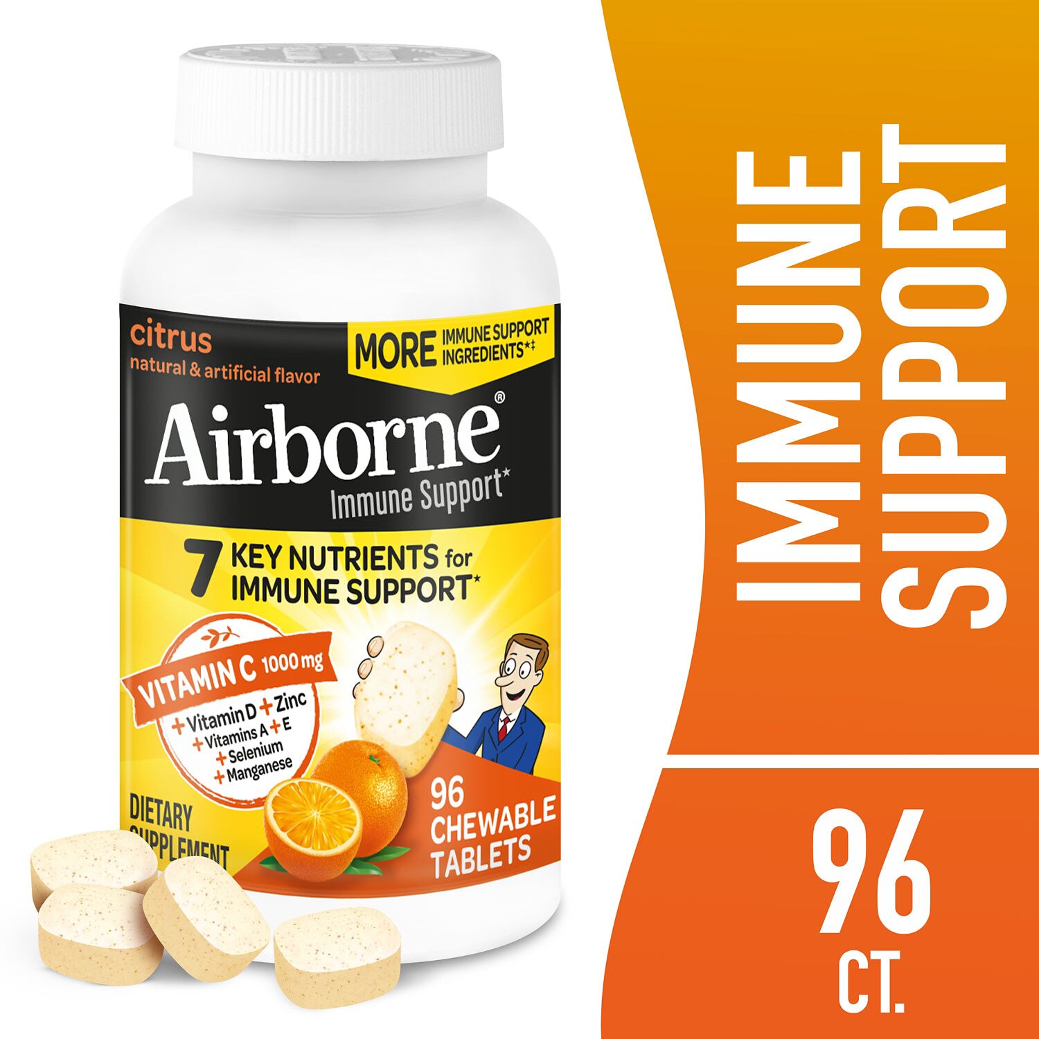 Airborne Original, Vitamin C Chewable Tablets, 1000mg, Citrus, 96 CT