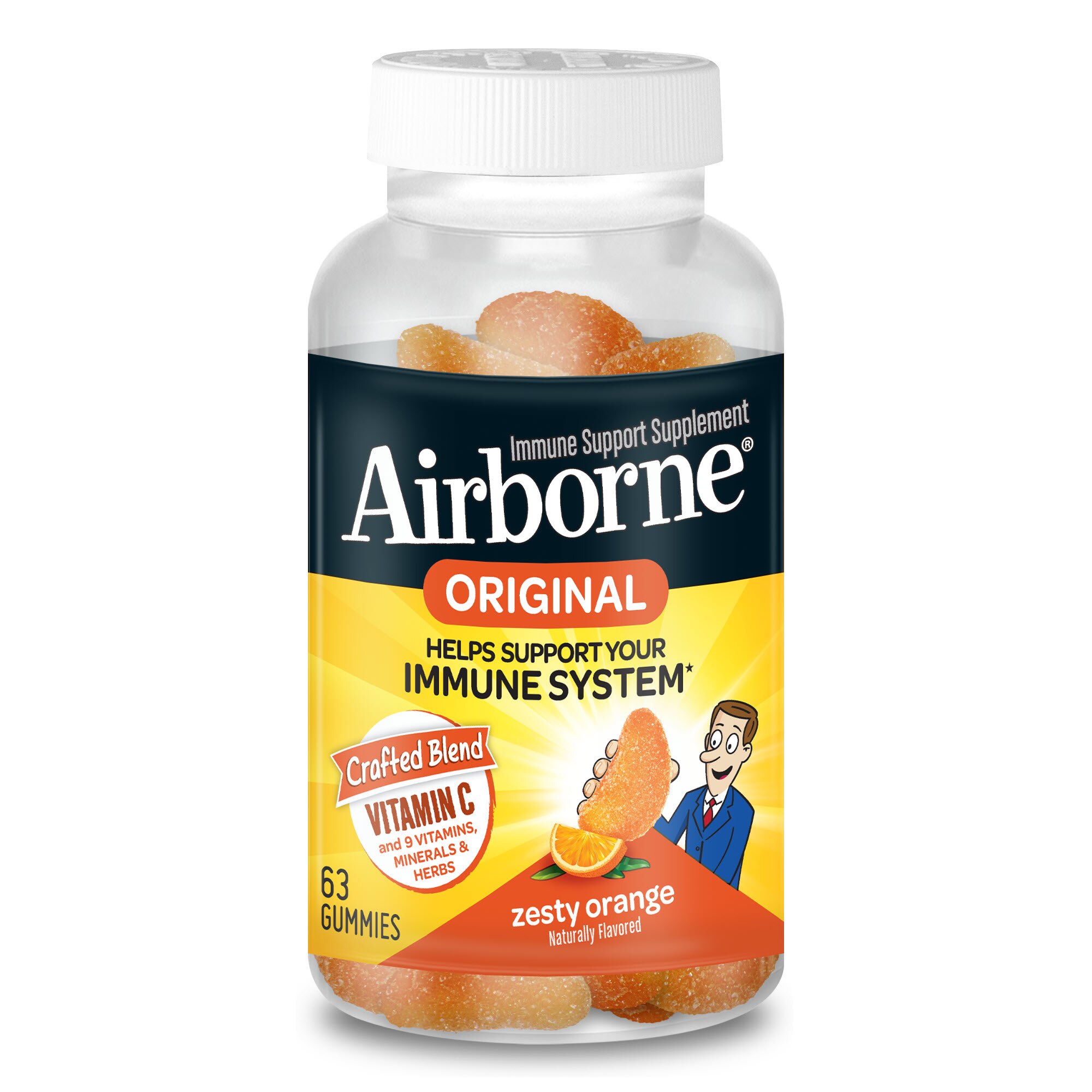 Airborne Immune Support Vitamin C Gummies, Zesty Orange Flavor, 63 CT