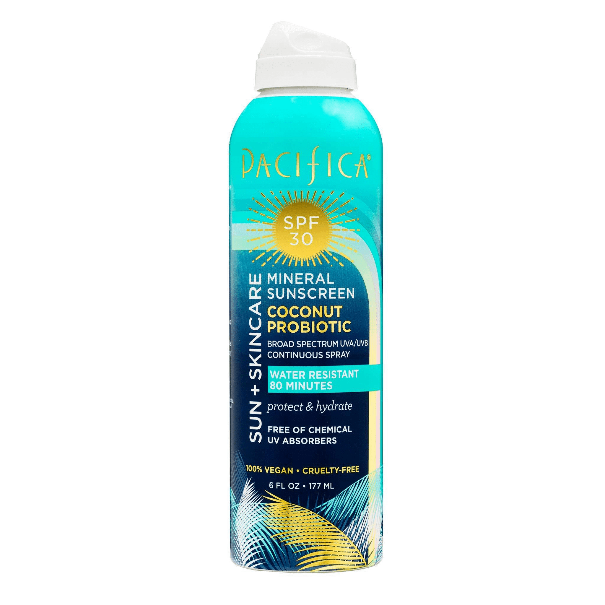 Pacifica Sun + Skincare Mineral Sunscreen Coconut Probiotic Spray SPF 30, 6 OZ