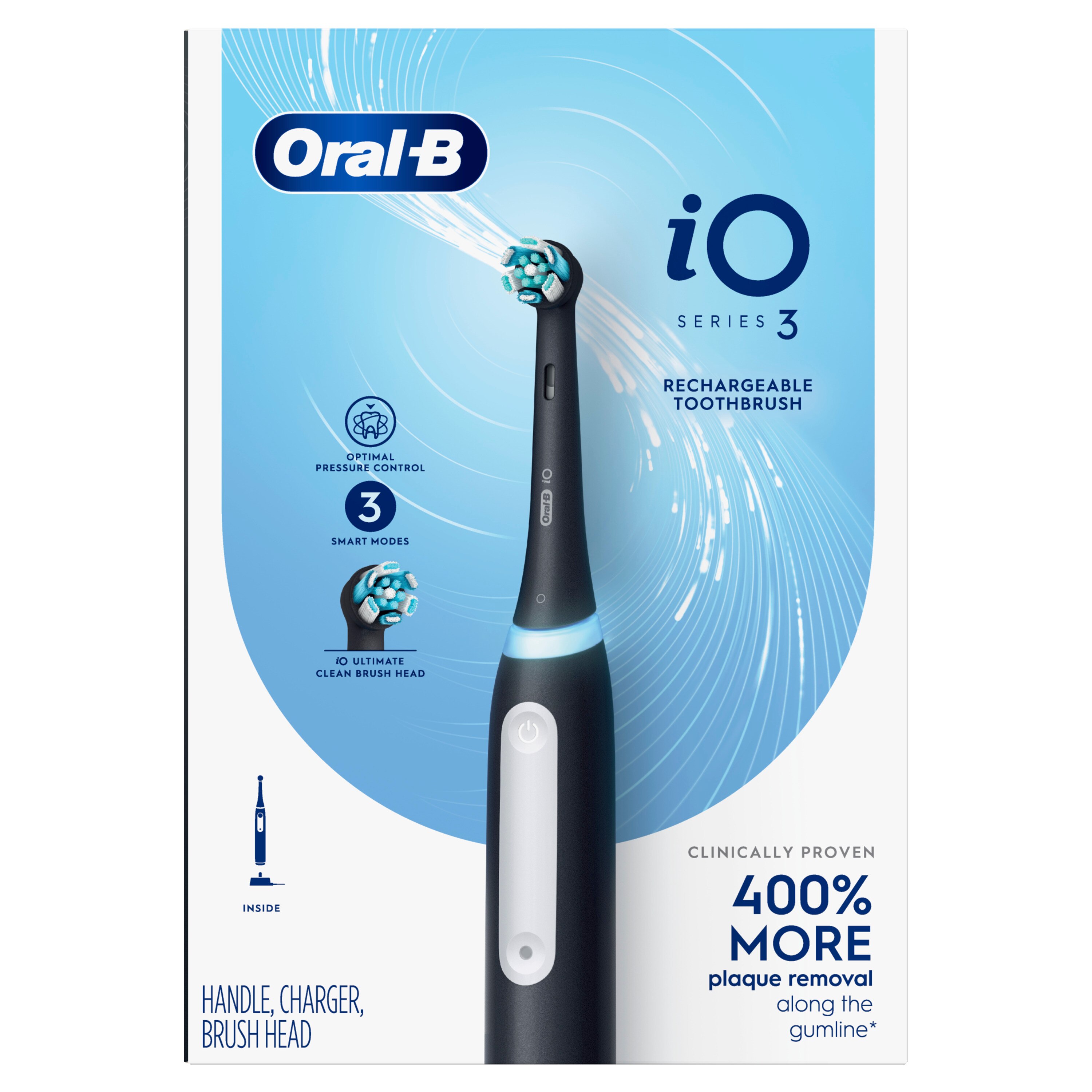 Oral-B iO Series 3 Rechargeable Electric Toothbrush with Handle, Charger, and Brush Head, Black