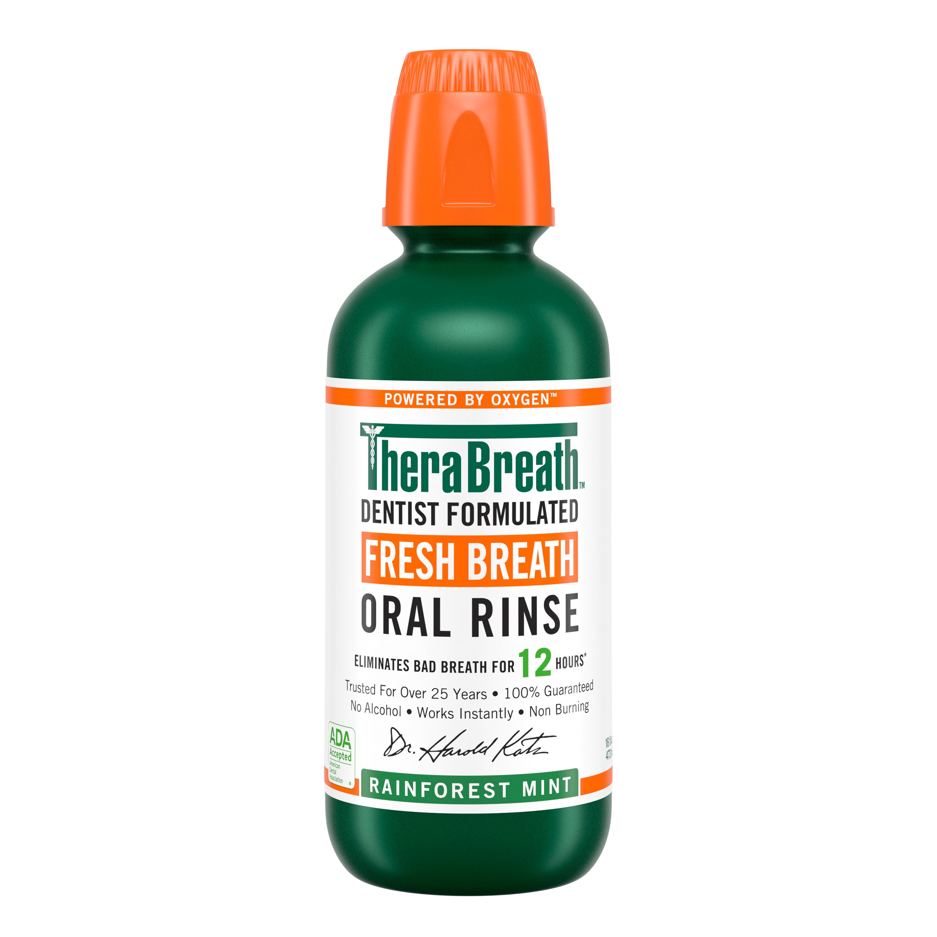 TheraBreath Fresh Breath Oral Rinse, Alcohol-Free, Rainforest Mint, 16 OZ