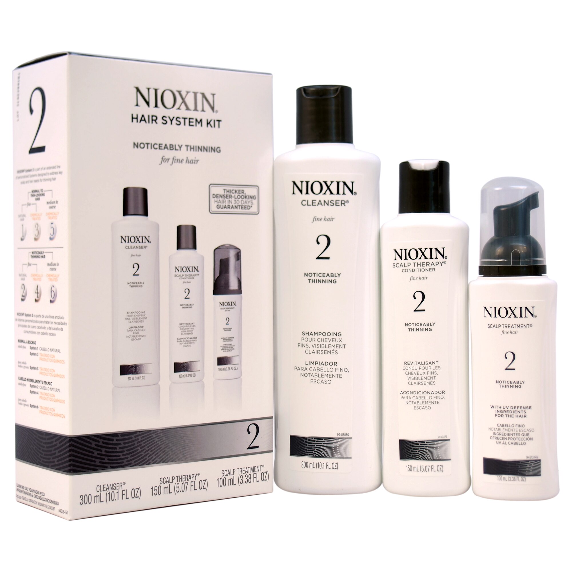 Nioxin System 2 for Thinning & Fine Hair Shampoo Conditioner & Treatment Hair Kit