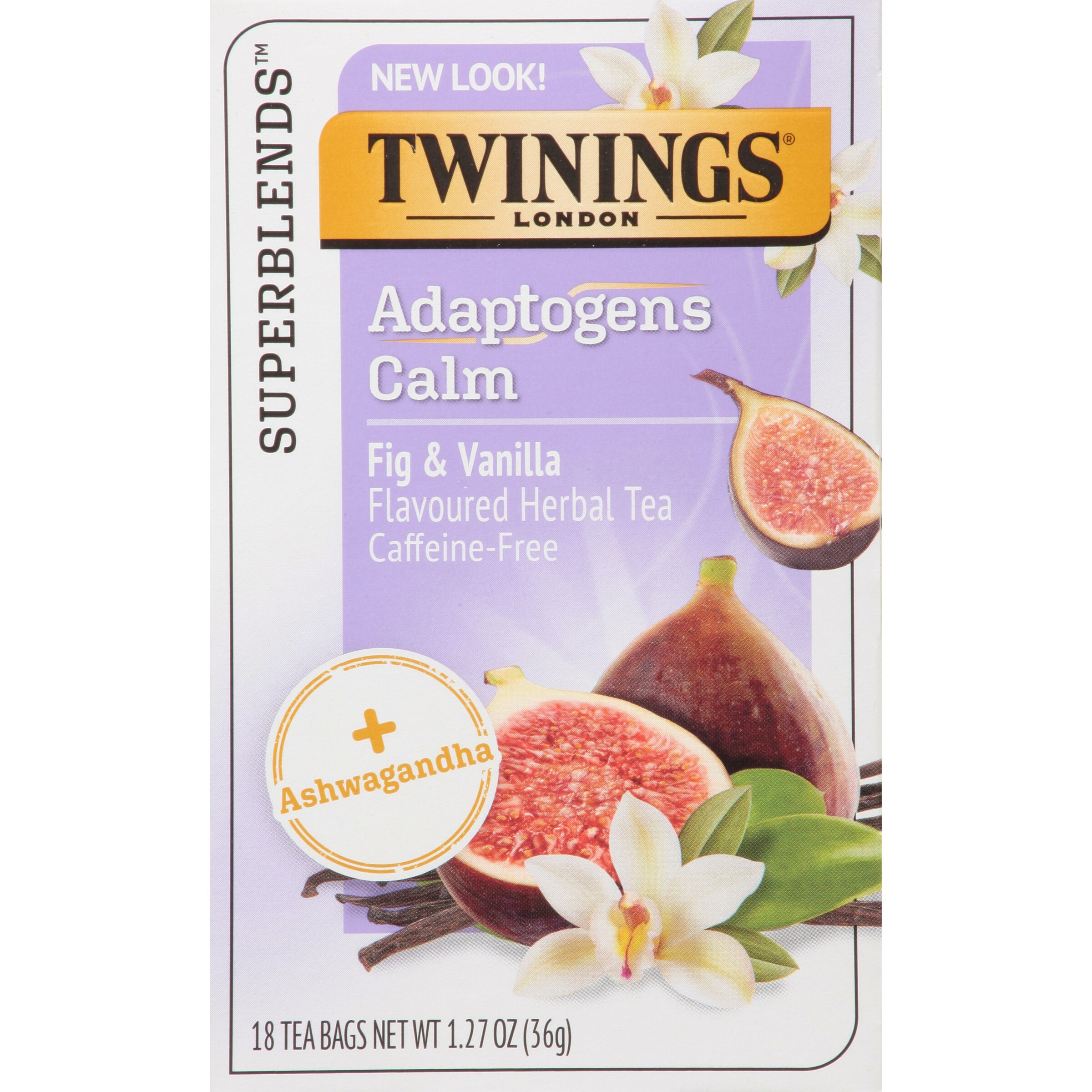 Twinings Superblends Adaptogens Calm Fig & Vanilla Flavoured Herbal Tea, Caffeine-Free, 18 CT