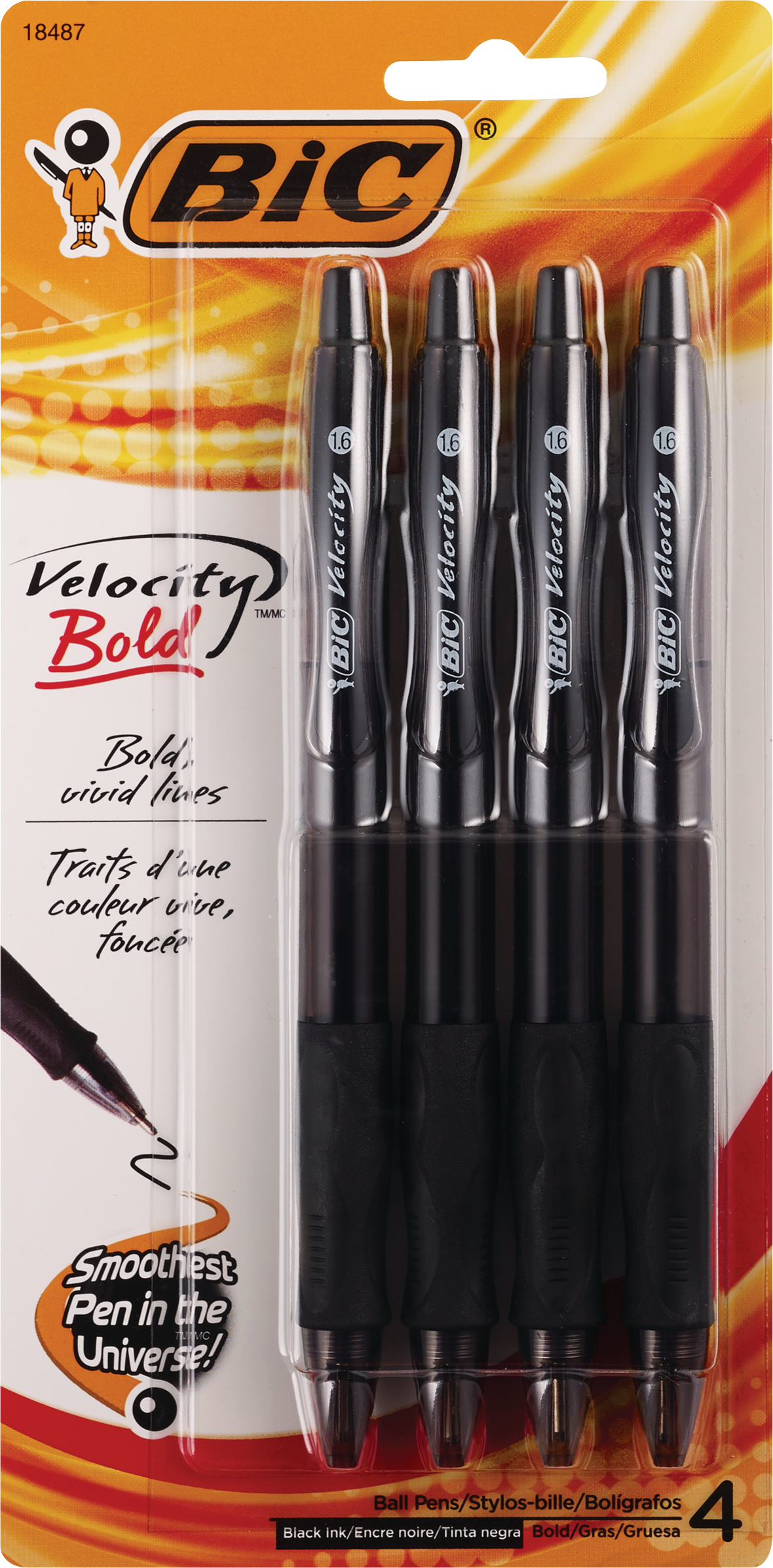 BIC Velocity Bold Retractable Ball Pen, Bold Point (1.6mm), Black, 4 ct