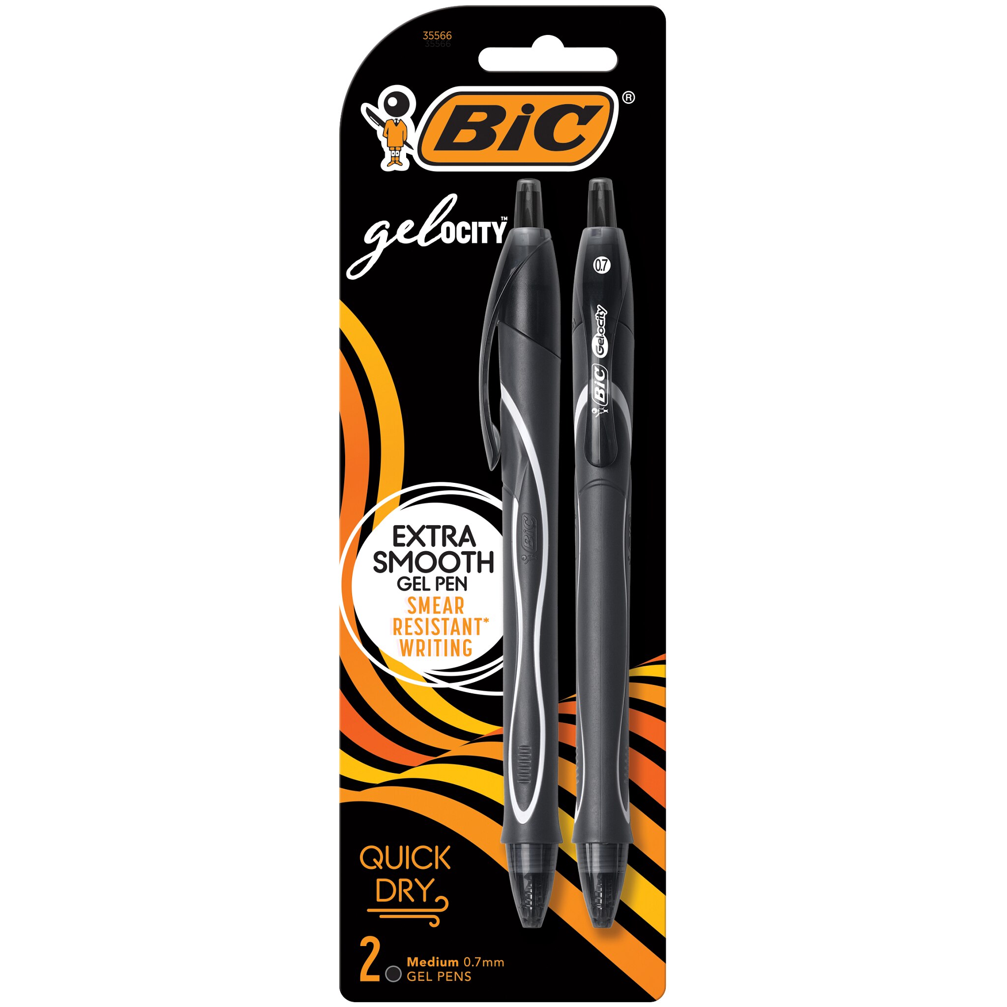 BIC Gel-ocity Quick Dry Gel Pen, Medium Point, Black, 2 ct
