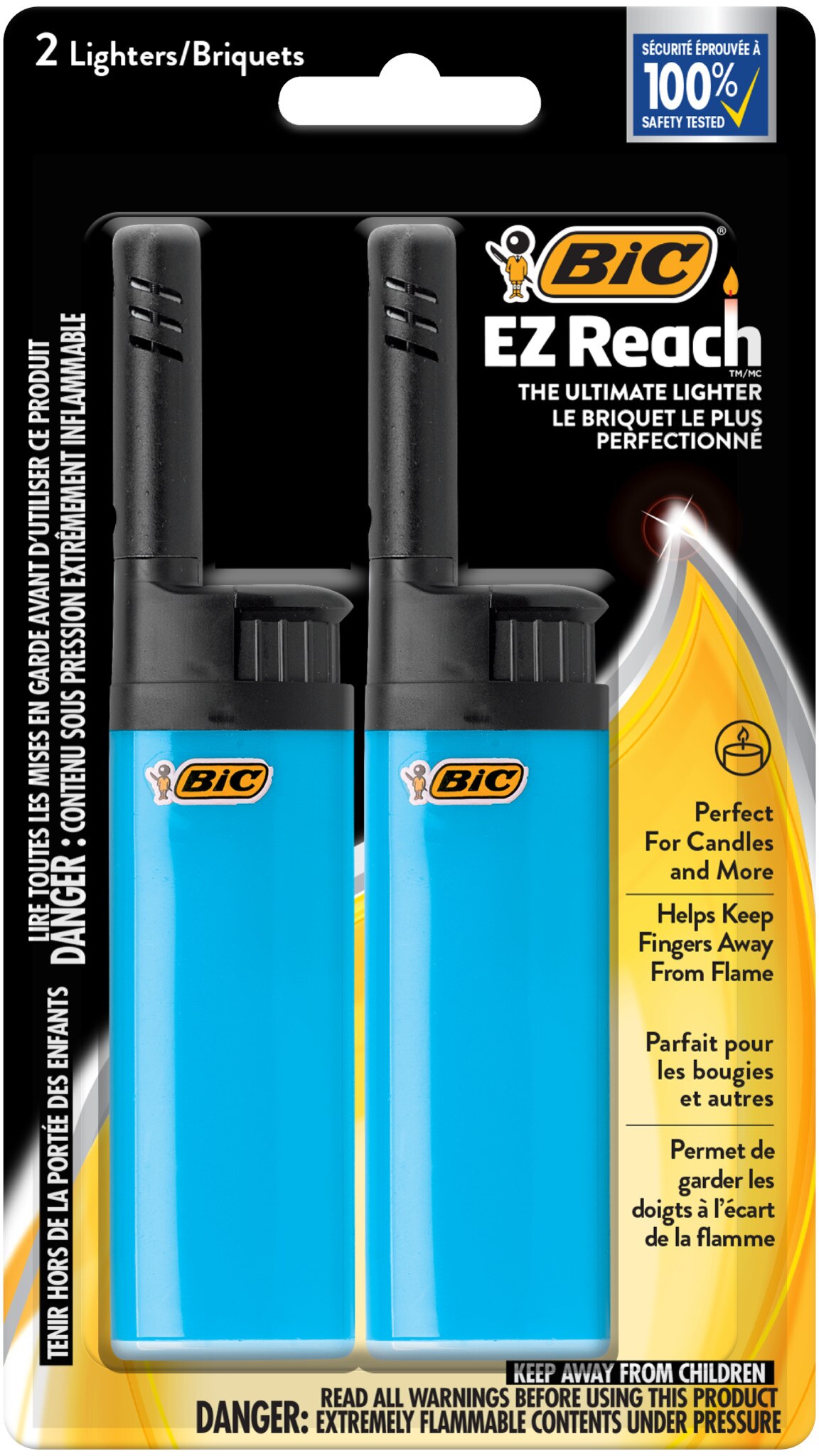 BIC EZ Reach Candle Lighters, The Ultimate Lighter with Extended Wand for Grills and Firepits (1.45-inch), Long Neck Lighter, Assorted Colors,