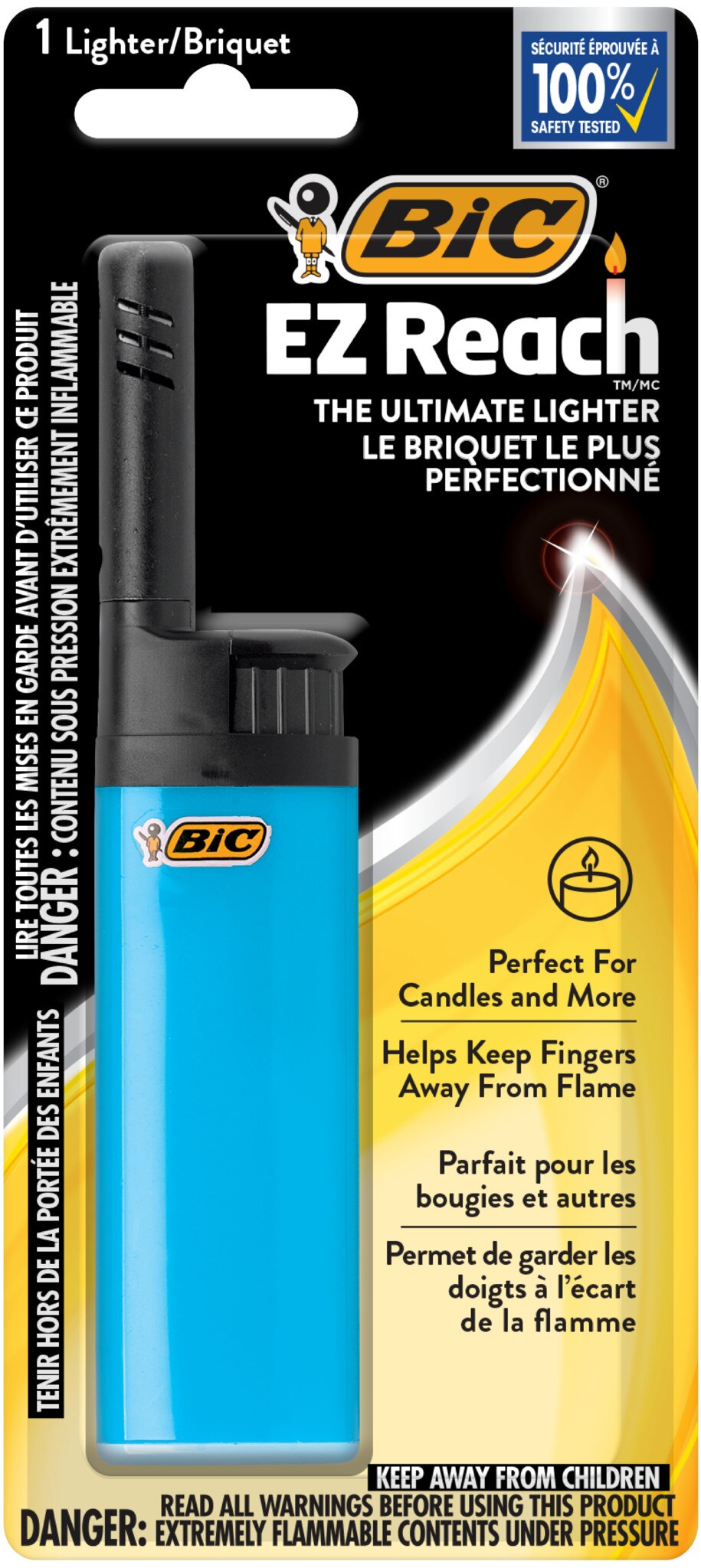 BIC EZ Reach Candle Lighters, The Ultimate Lighter with Extended Wand for Grills and Firepits (1.45-inch), Long Neck Lighter, Assorted Colors,