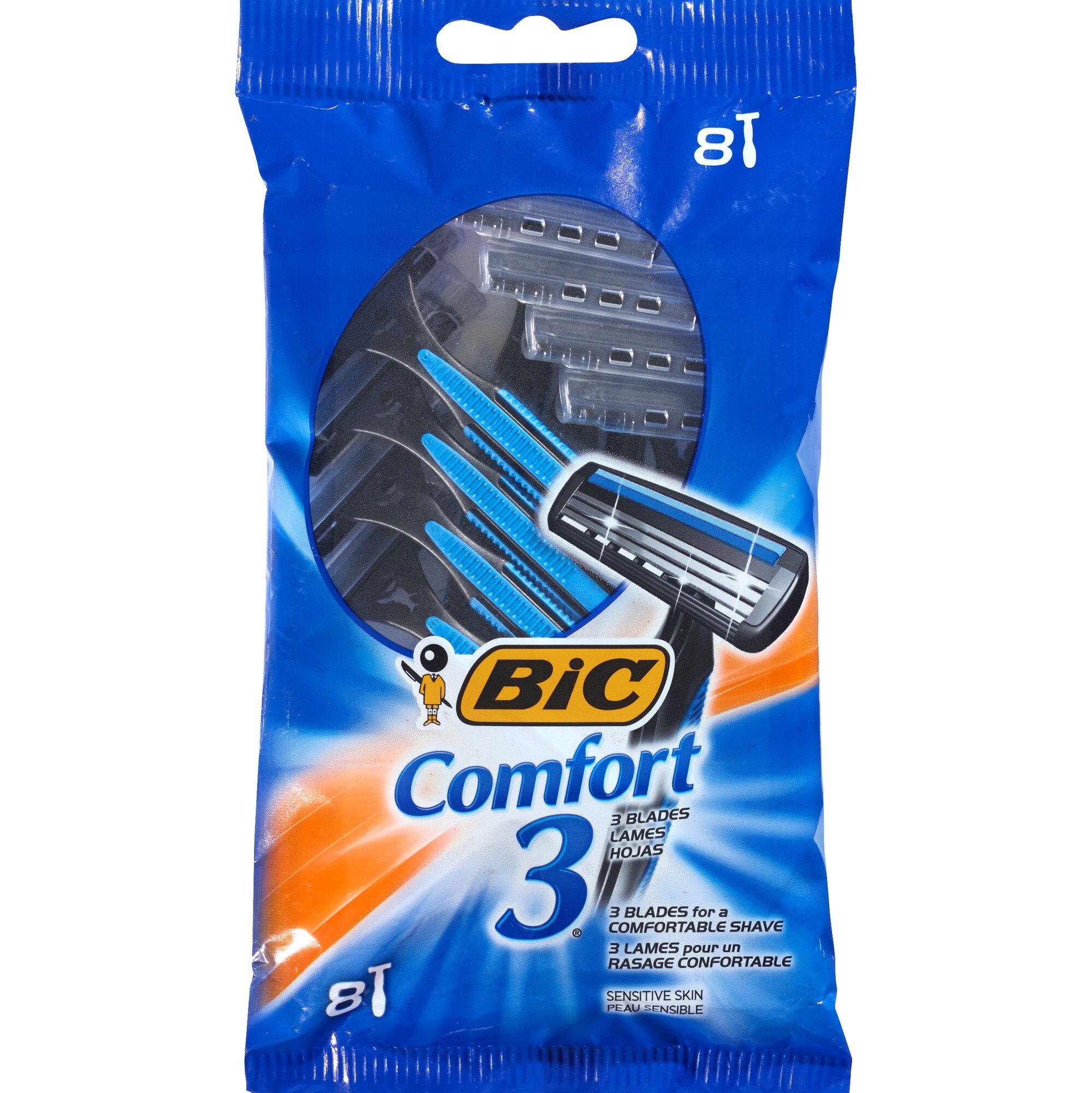 BIC Comfort 8 Disposable Razors With 3 Blades, Men, 8 CT