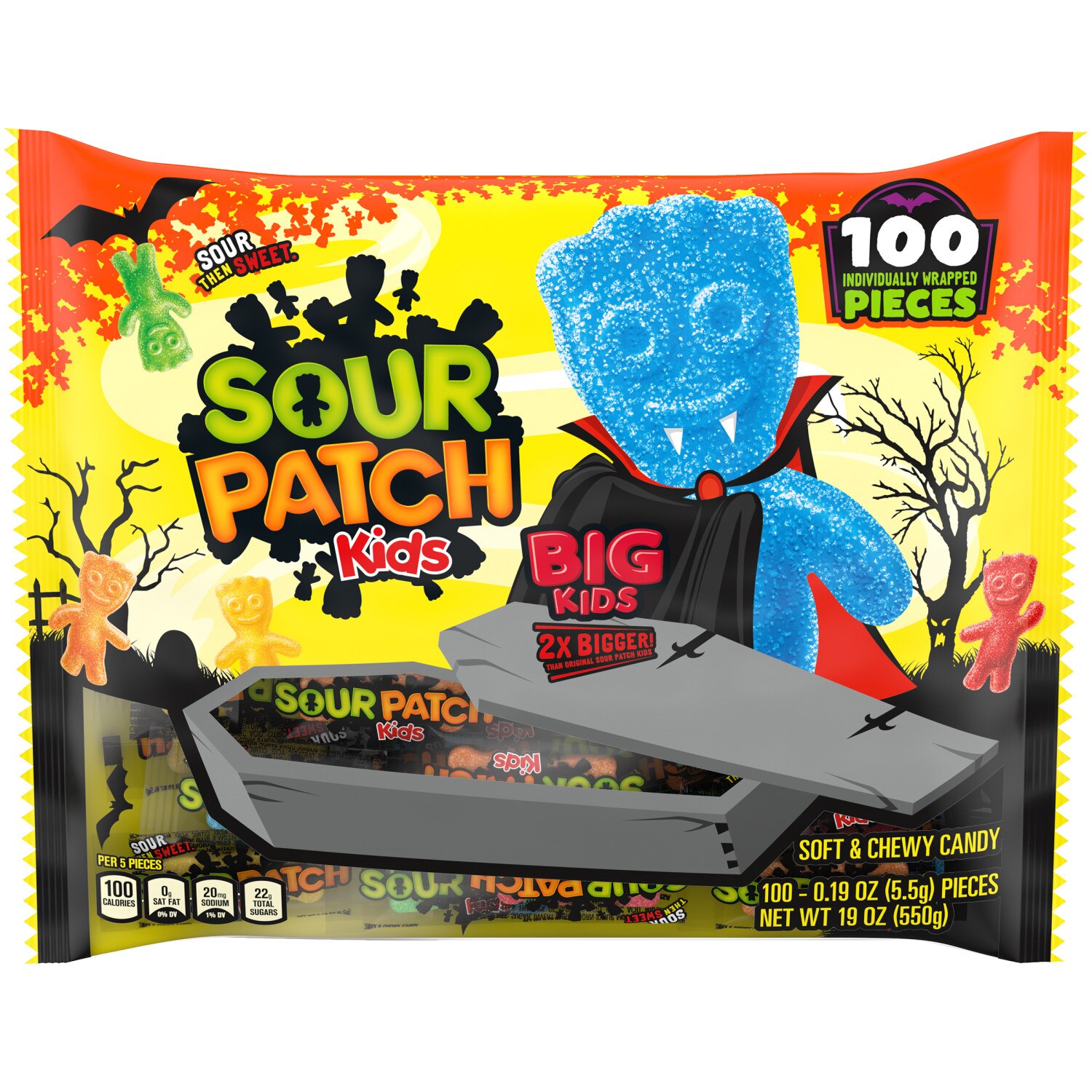 Sour Patch Kids, Individually Wrapped Soft & Chewy Candy, 100 ct, 19 oz