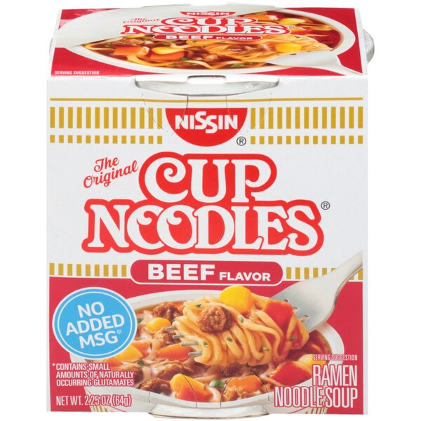 Nissin Cup Noodles Beef Ramen Noodle Soup, 2.25 oz