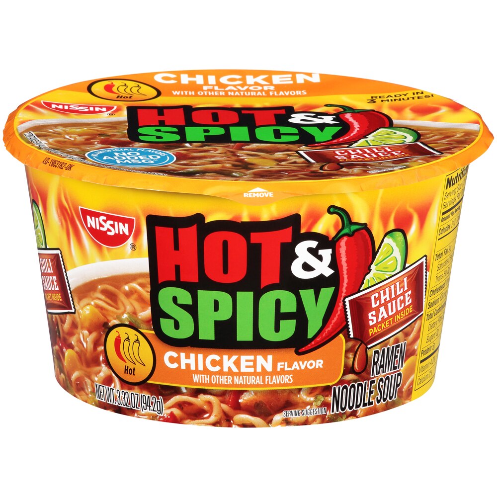 Nissin Hot & Spicy Chicken Flavor Ramen Noodle Soup, 3.32 oz