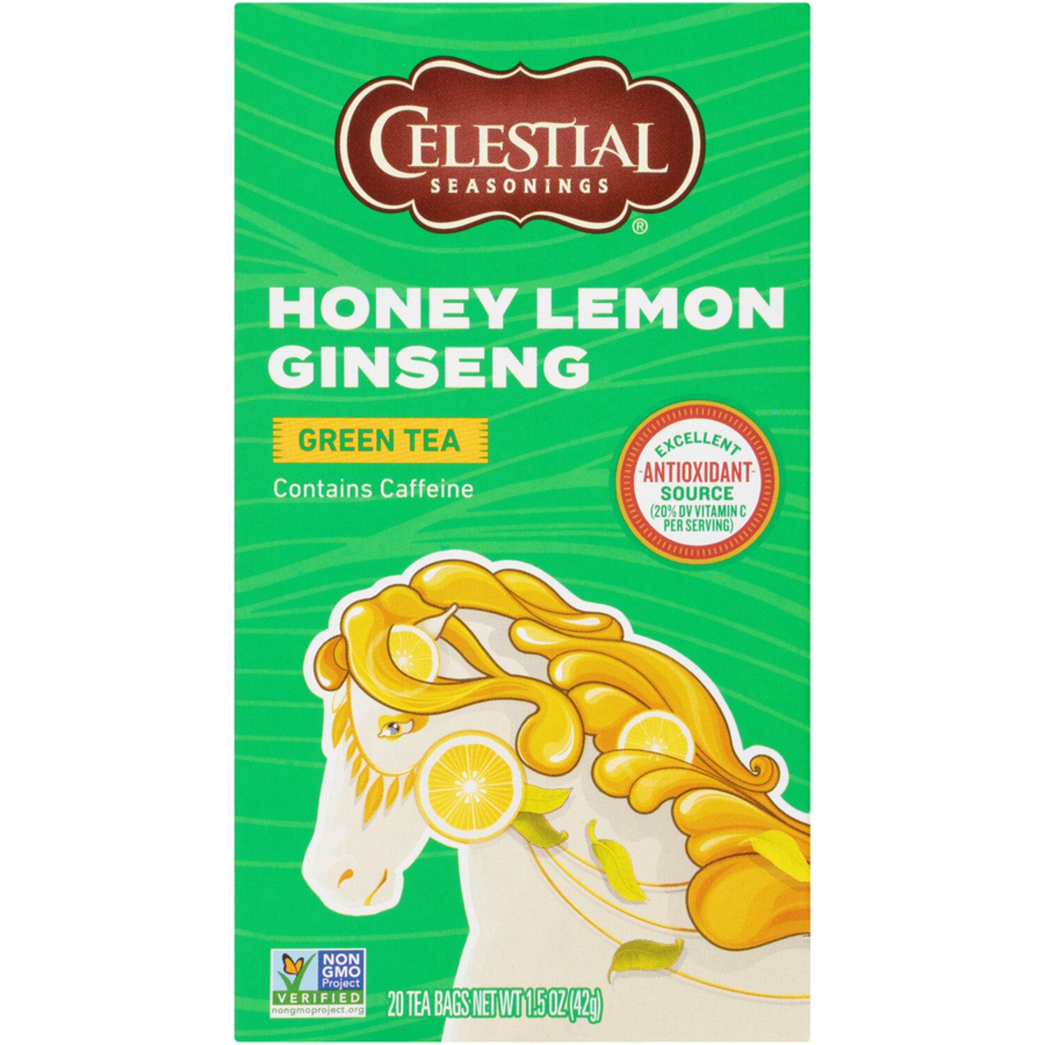 Celestial Seasonings Honey Lemon Ginseng Green Tea Bags, 20 ct, 1.5 oz