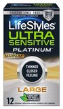 Lifestyles Ultra Sensitive Platinum Condoms, Large, 12 CT, thumbnail image 1 of 1