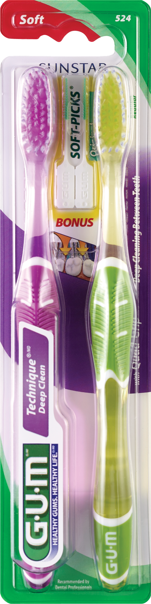 Sunstar GUM Technique Deep Clean Brush with Soft-Picks, 2CT