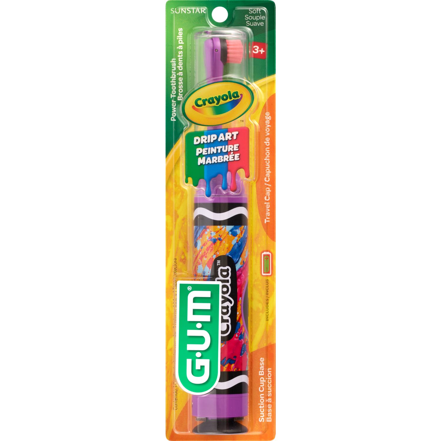 GUM Crayola Sticker it! Power Toothbrush for ages 3+, Soft Bristle, 1 CT