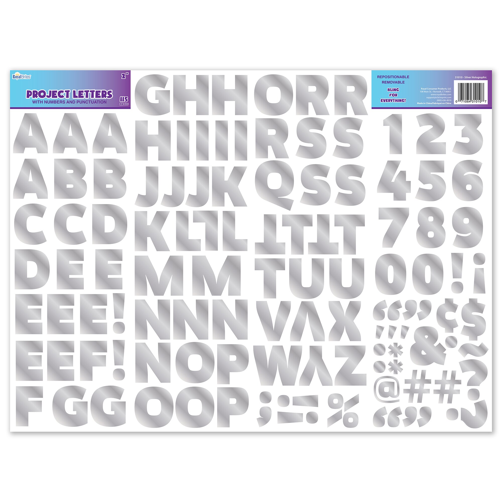 Royal Brites Holographic Foil Project Letters & Numbers Stickers, 2 in, 115 CT