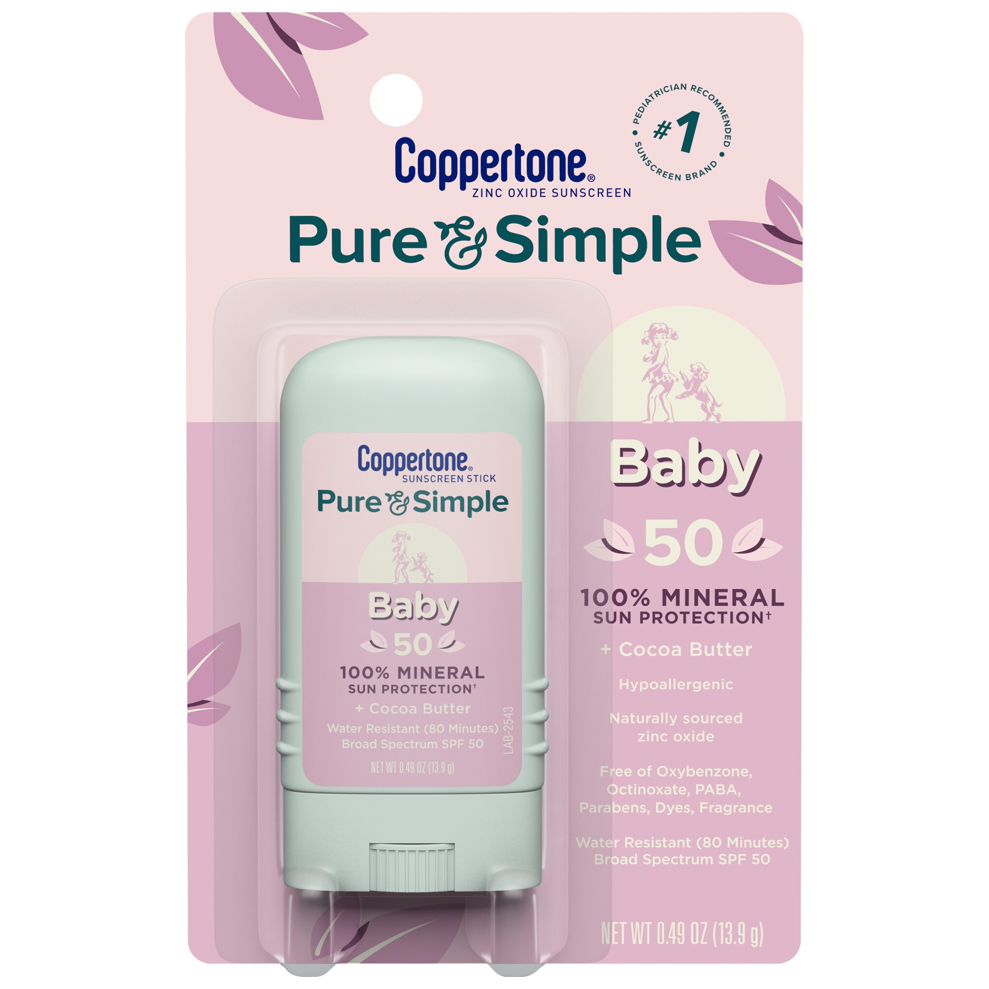 Coppertone Pure & Simple Baby Mineral Sunscreen Stick, SPF 50, .49 oz