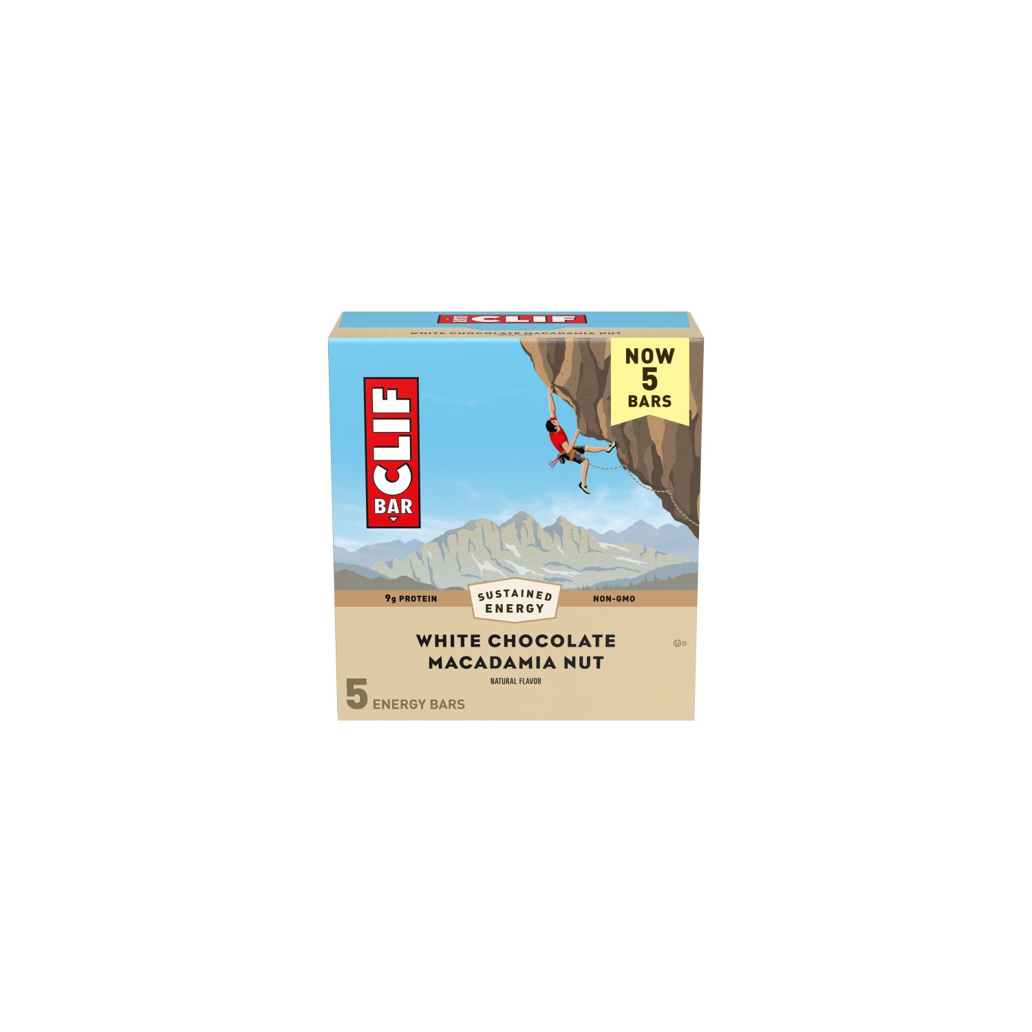 CLIF BAR, White Chocolate Macadamia Nut Flavor, Made with Organic Oats, 9g Protein, Non-GMO, Plant Based Energy Bars, 2.4 oz, 5 Pack