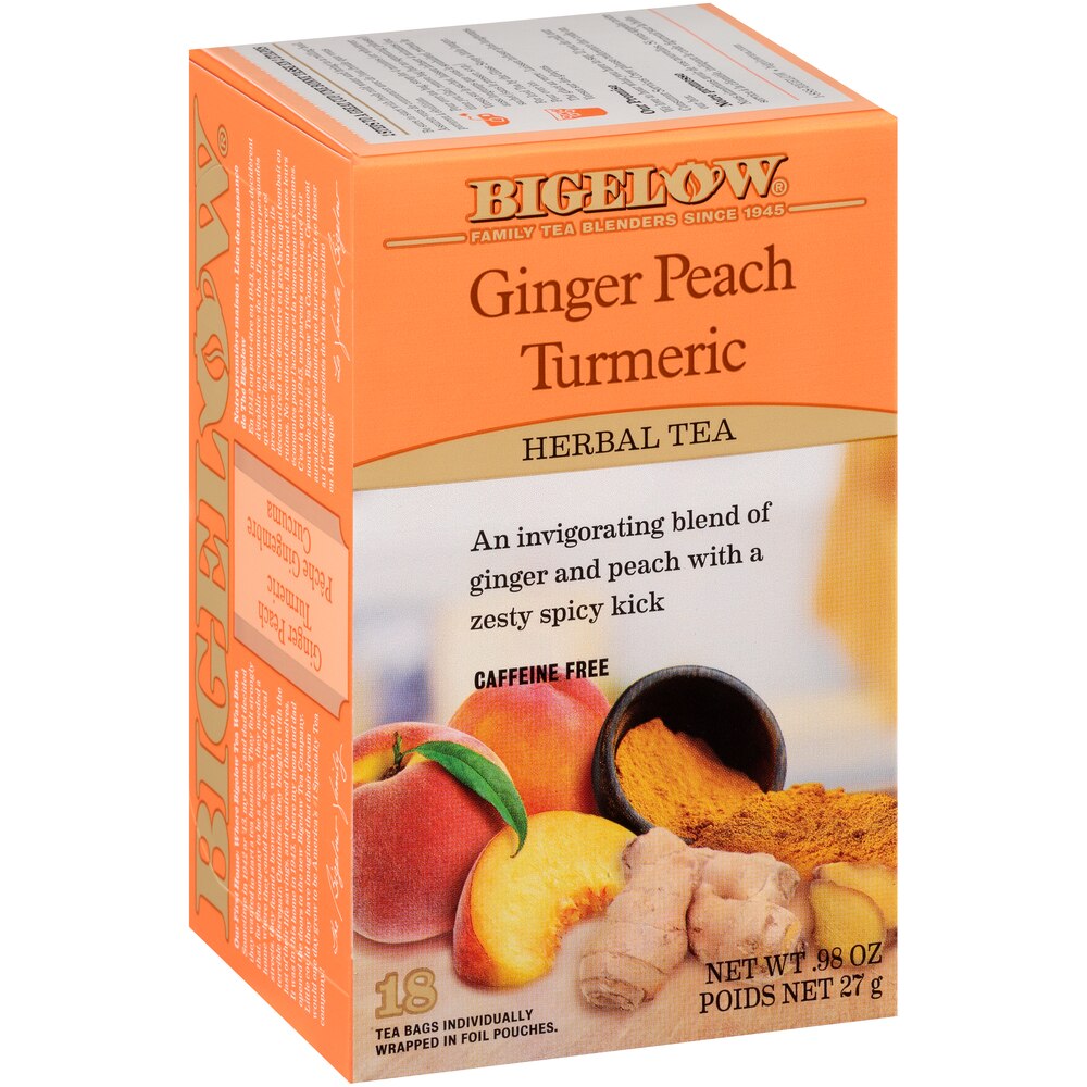 Bigelow Ginger Peach Turmeric Tea Bags, Caffeine Free, 18 ct, 0.98 oz