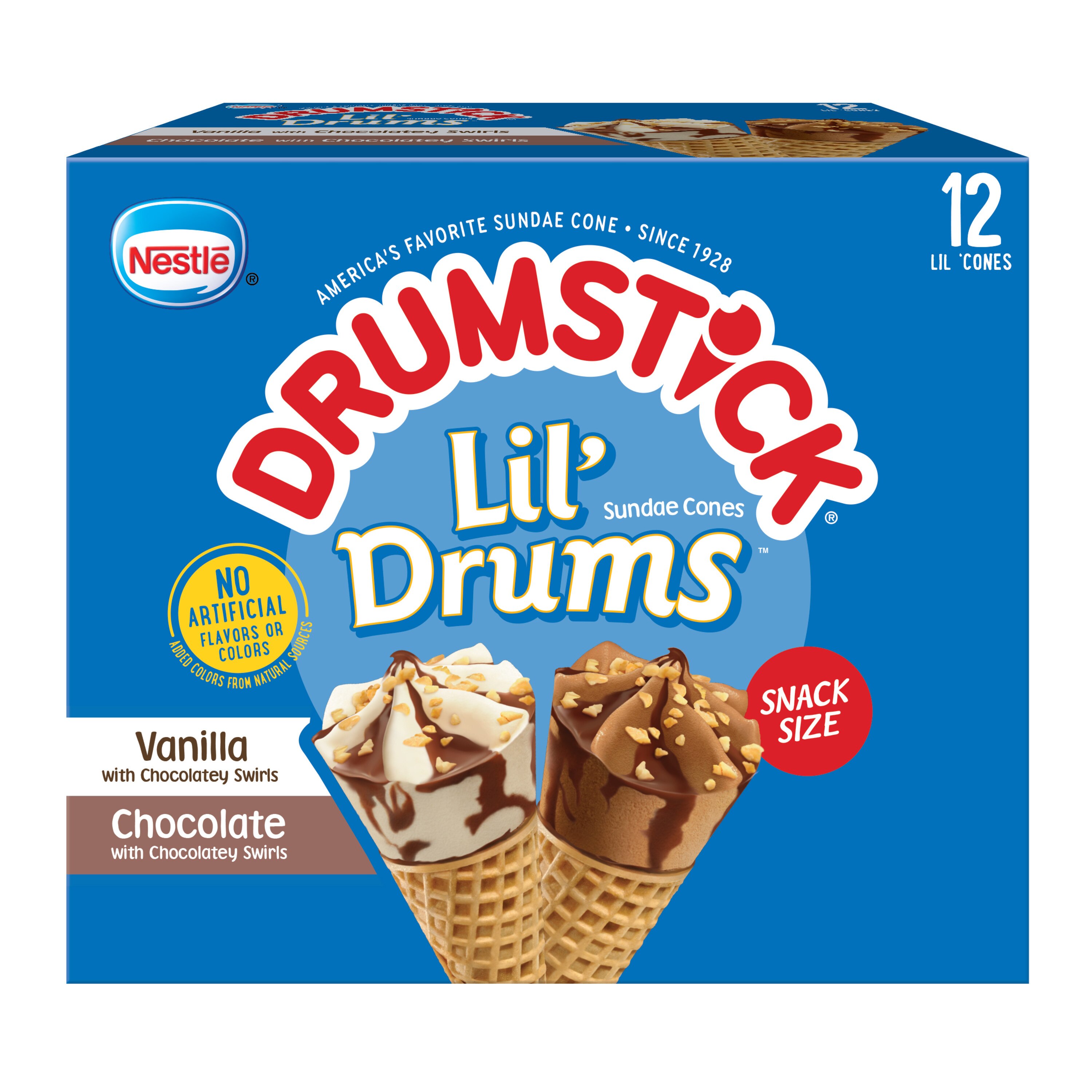 Drumstick Lil' Drums Vanilla and Chocolate with Chocolatey Swirls Sundae Cones, 12 Count