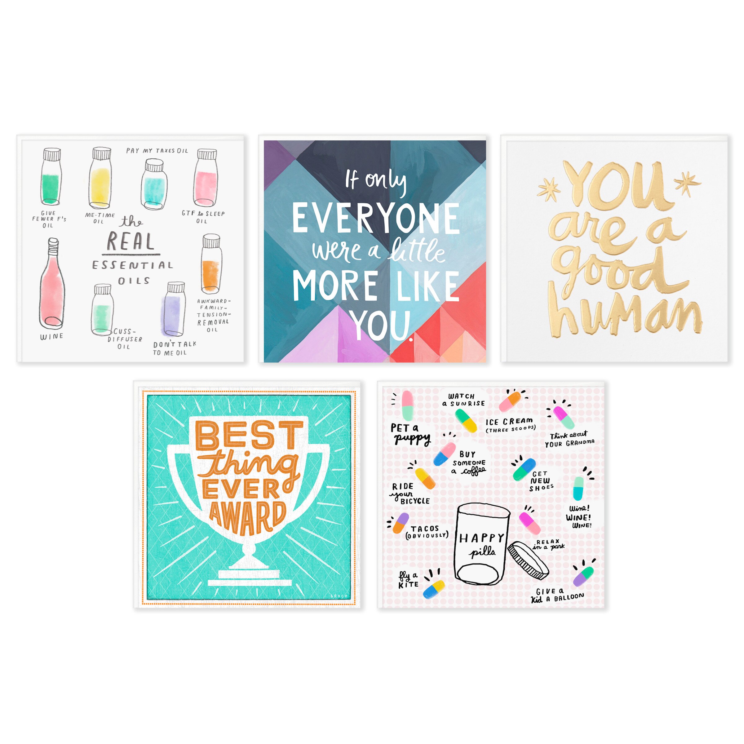 Hallmark Good Mail Blank Cards Assortment (5 Cards with Envelopes for Congratulations, Thinking of You, Thank You, and More) E3