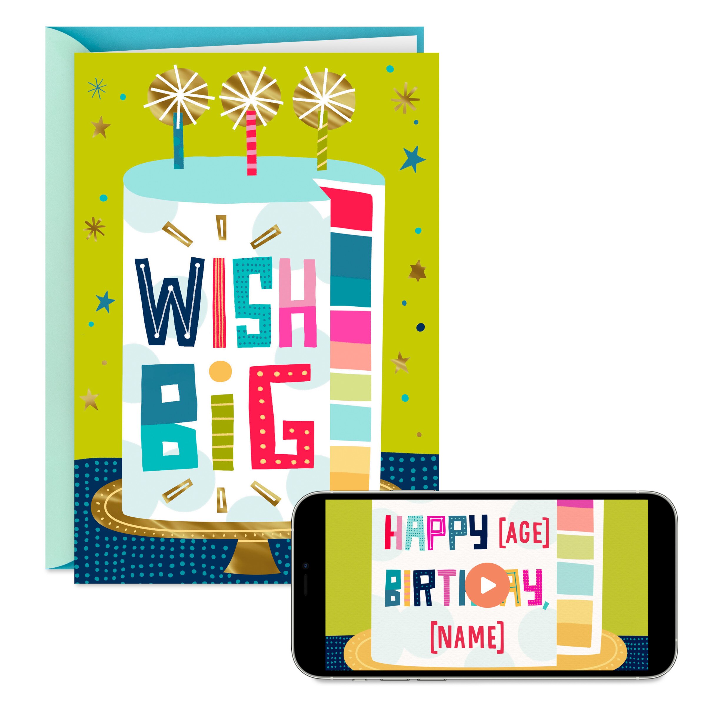 Hallmark Personalized Video Birthday Card, Wish Big (Record Your Own Video Greeting) E18