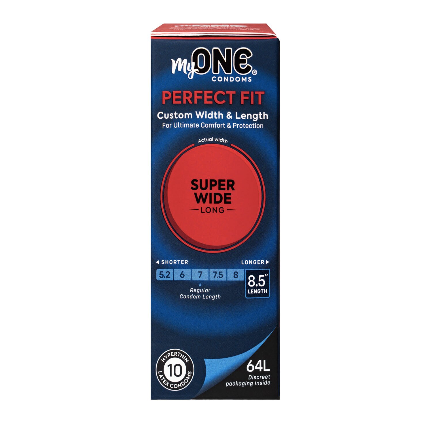 MyONE Custom Fit, SUPER WIDE & LONG Condoms FitCode 64L, 10 CT