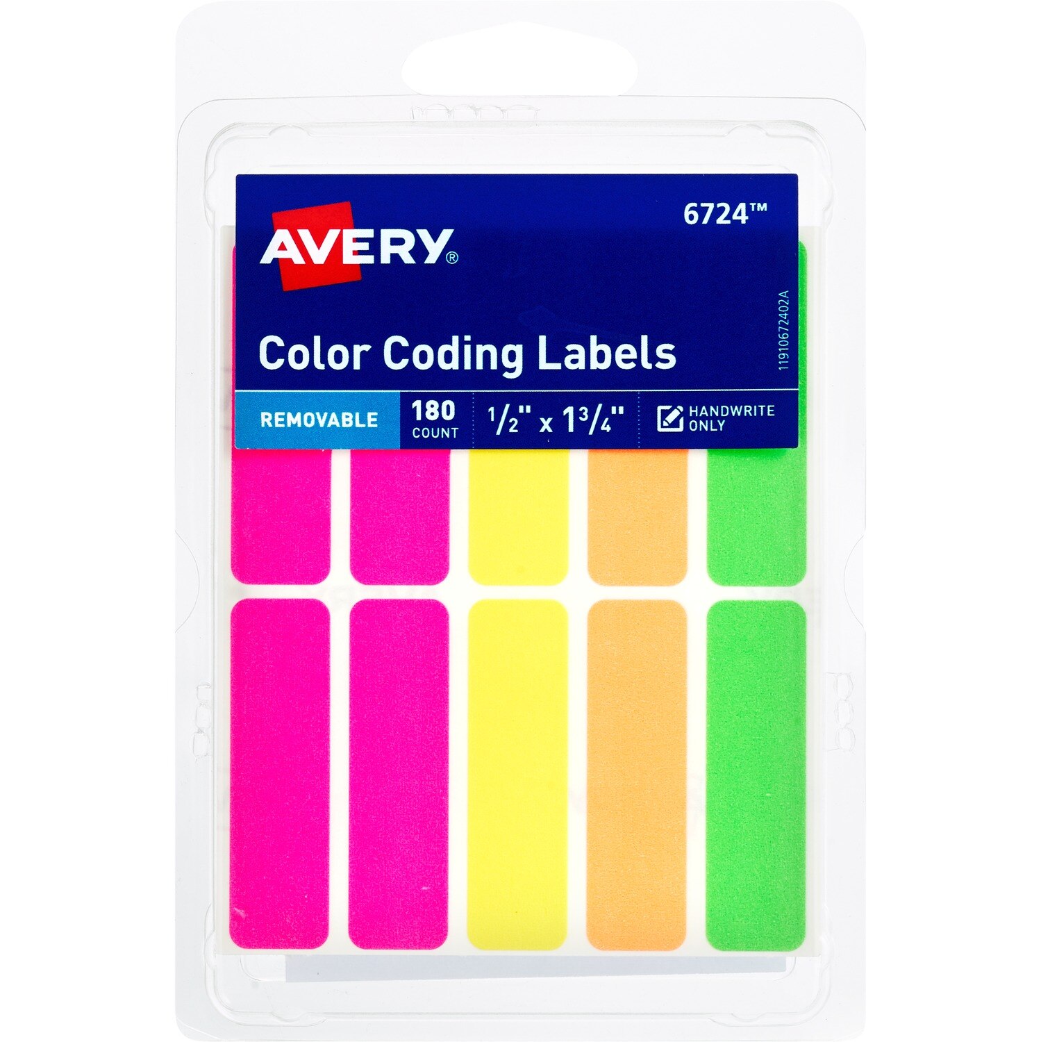 Avery Neon Removeable Color Coding Labels, 1"x 3"