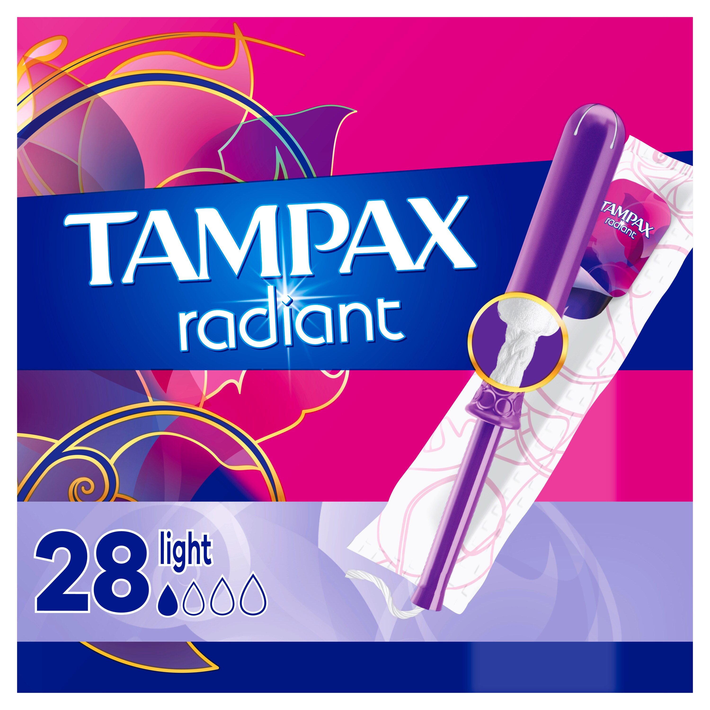 Tampax Radiant Tampons Light Absorbency, Unscented, 28 CT