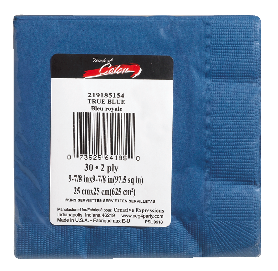 Touch of Color True Blue 2-Ply Beverage Napkins