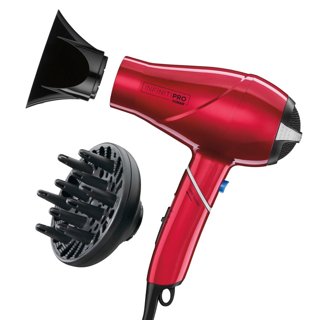 Conair InfinitiPRO 1875W Folding Handle Compact Hair Dryer, Red