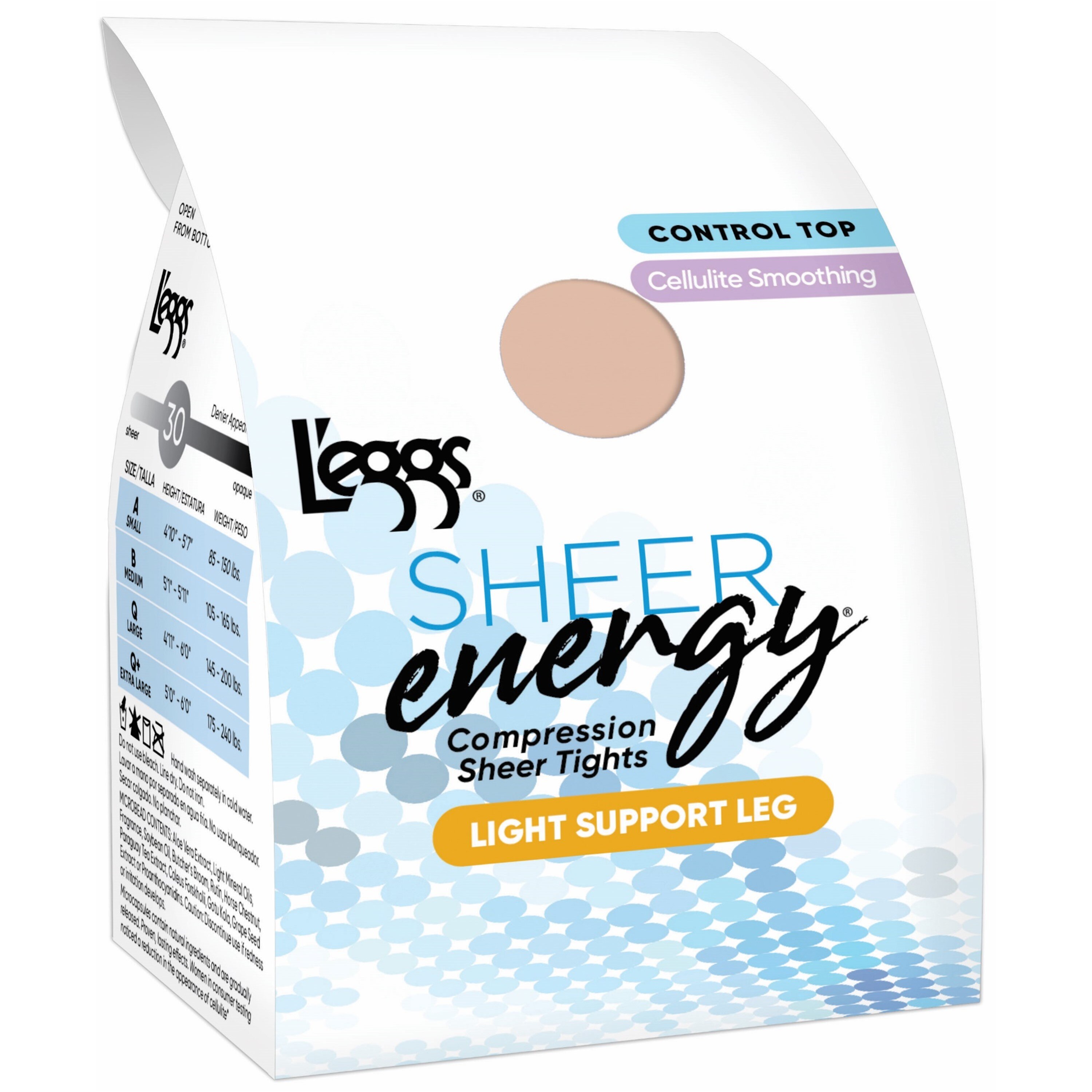 L'eggs Sheer Vitality Benefits Pantyhose Anti-Cellulite Control Top Sheer Toe