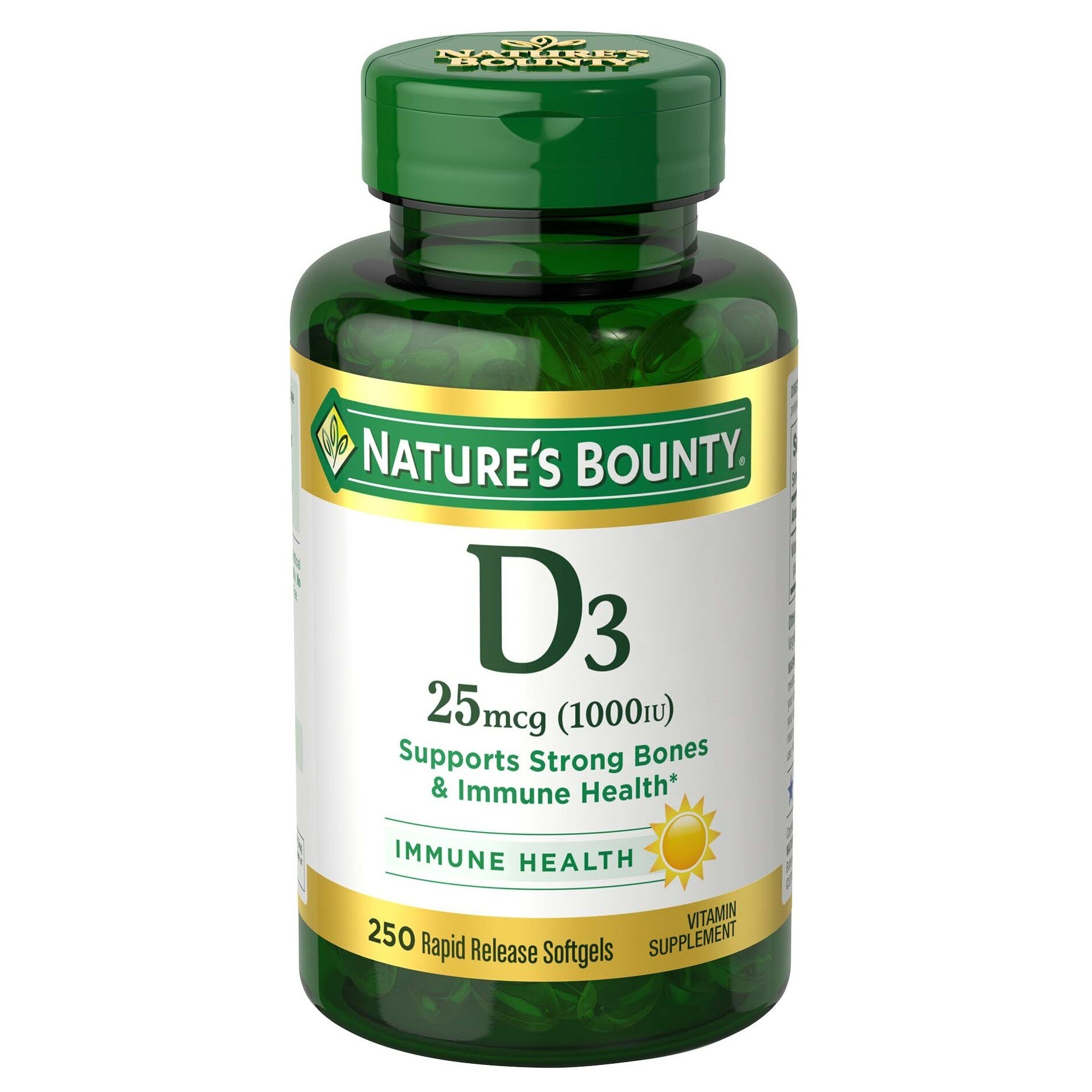 Nature's Bounty Vitamin D3  Rapid Release Softgels, 25 mcg