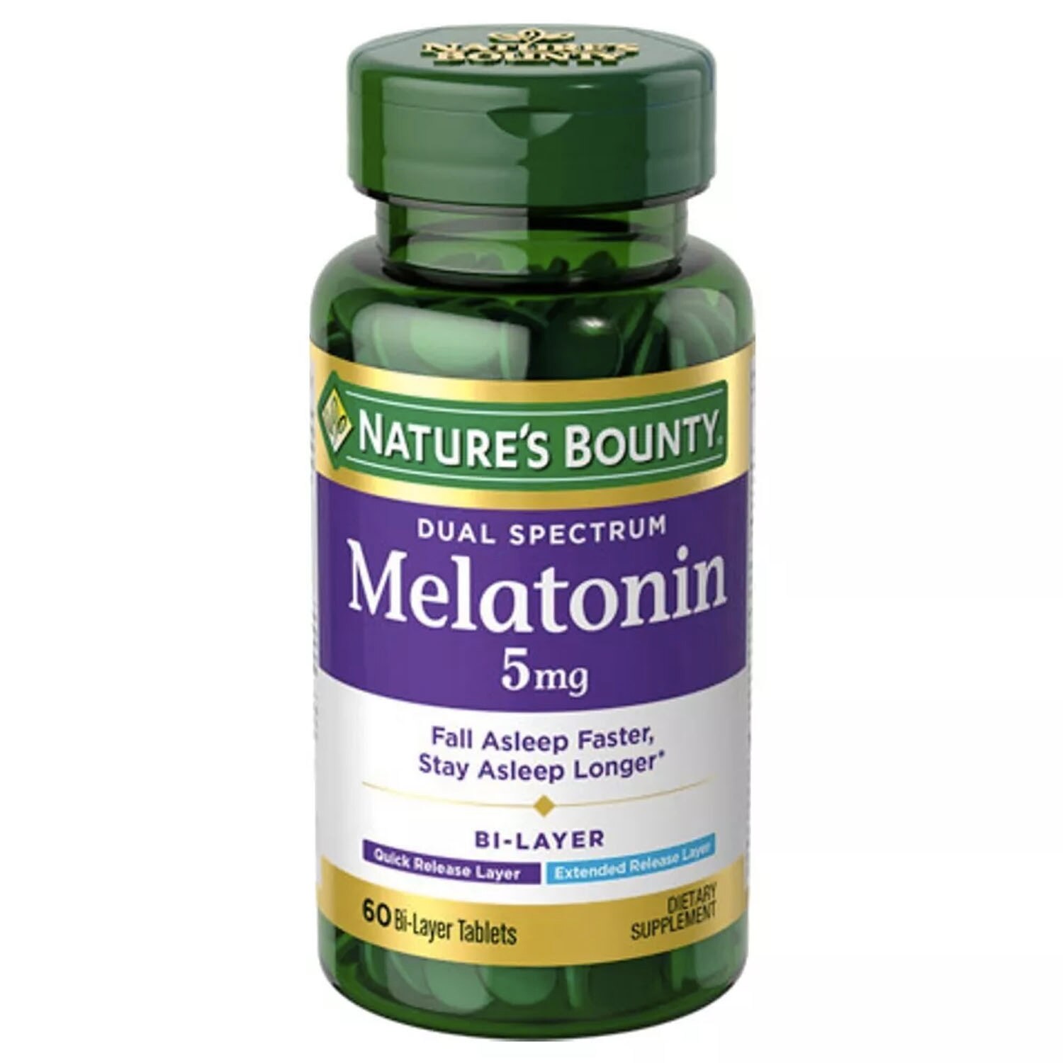 Nature's Bounty Dual Spectrum Melatonin 5mg Bi-Layer Tablets, 60 CT