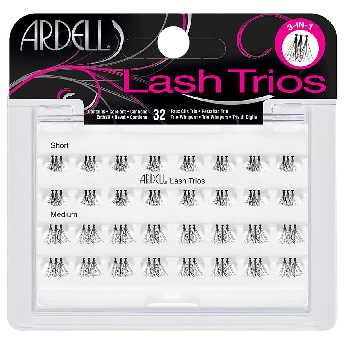 Ardell Lash Trios Eyelashes Combo Short/Medium Black, 32CT