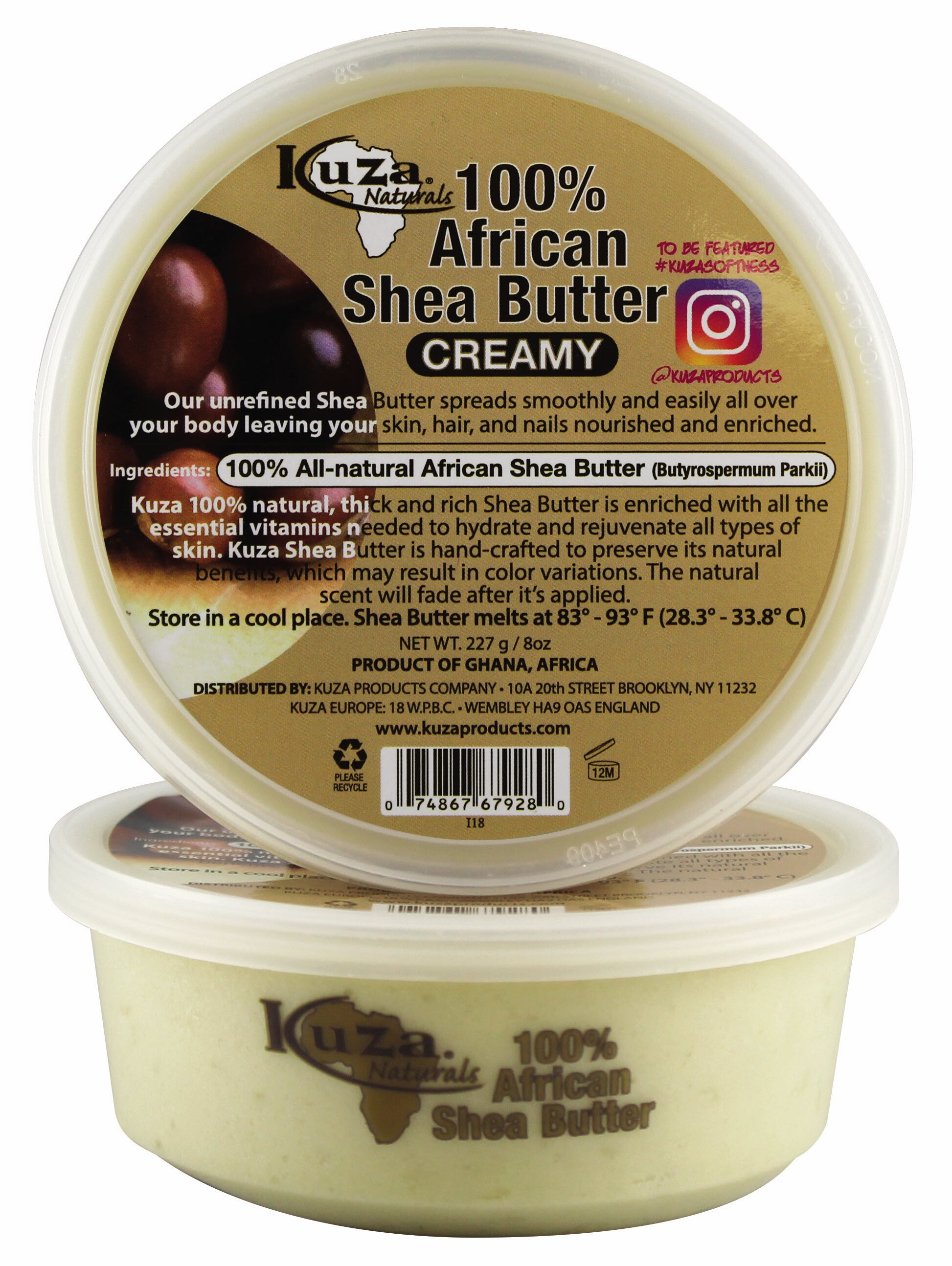 Kuza Creamy White 100% Shea Butter, 8 OZ