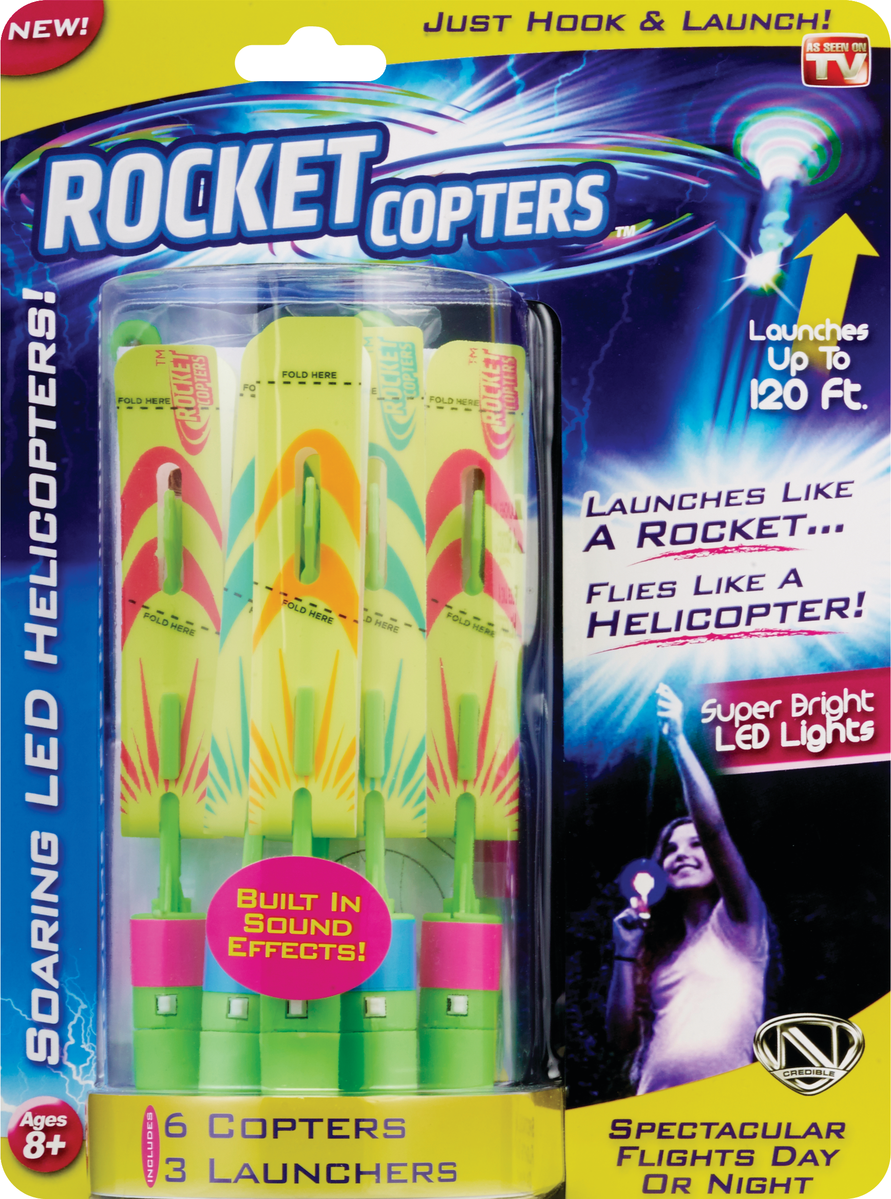 Rocket Copters Kids LED Slingshot Helicopter Toy