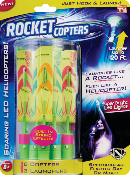 Rocket Copters Kids LED Slingshot Helicopter Toy