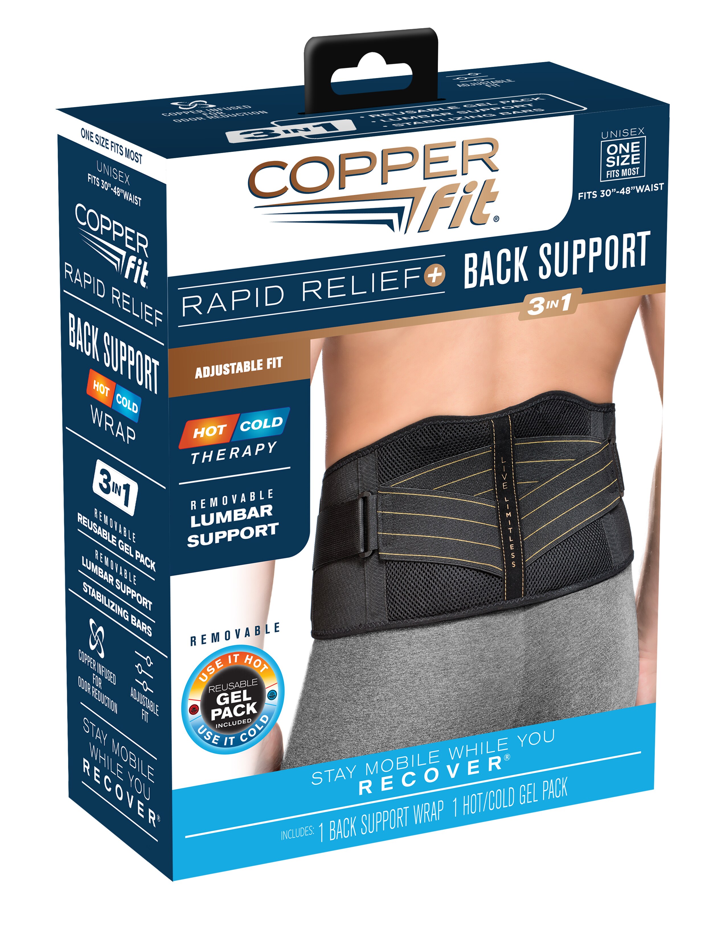 Copper Fit Rapid Relief Hot & Cold Therapy Back Support, Adjustible