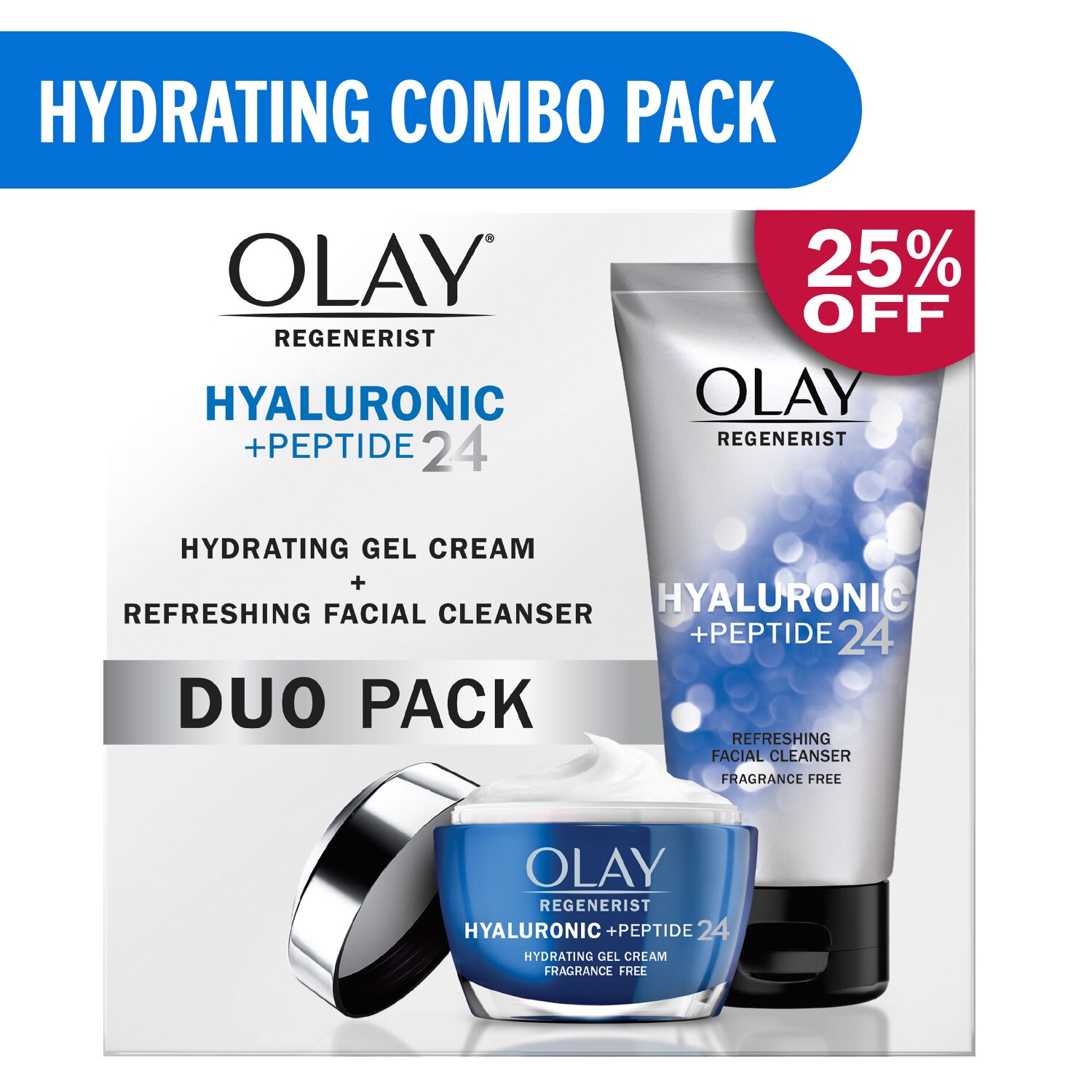 Olay Hyaluronic + Peptide 24 Set, Face Wash 5 fl OZ, Moisturizer 1.7 OZ