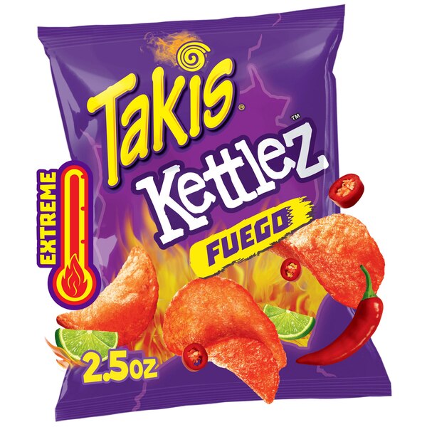 Takis Fuego Kettlez Hot Chili Pepper & Lime Flavored Spicy Kettle-Cooked Potato Chips, 2.5 oz