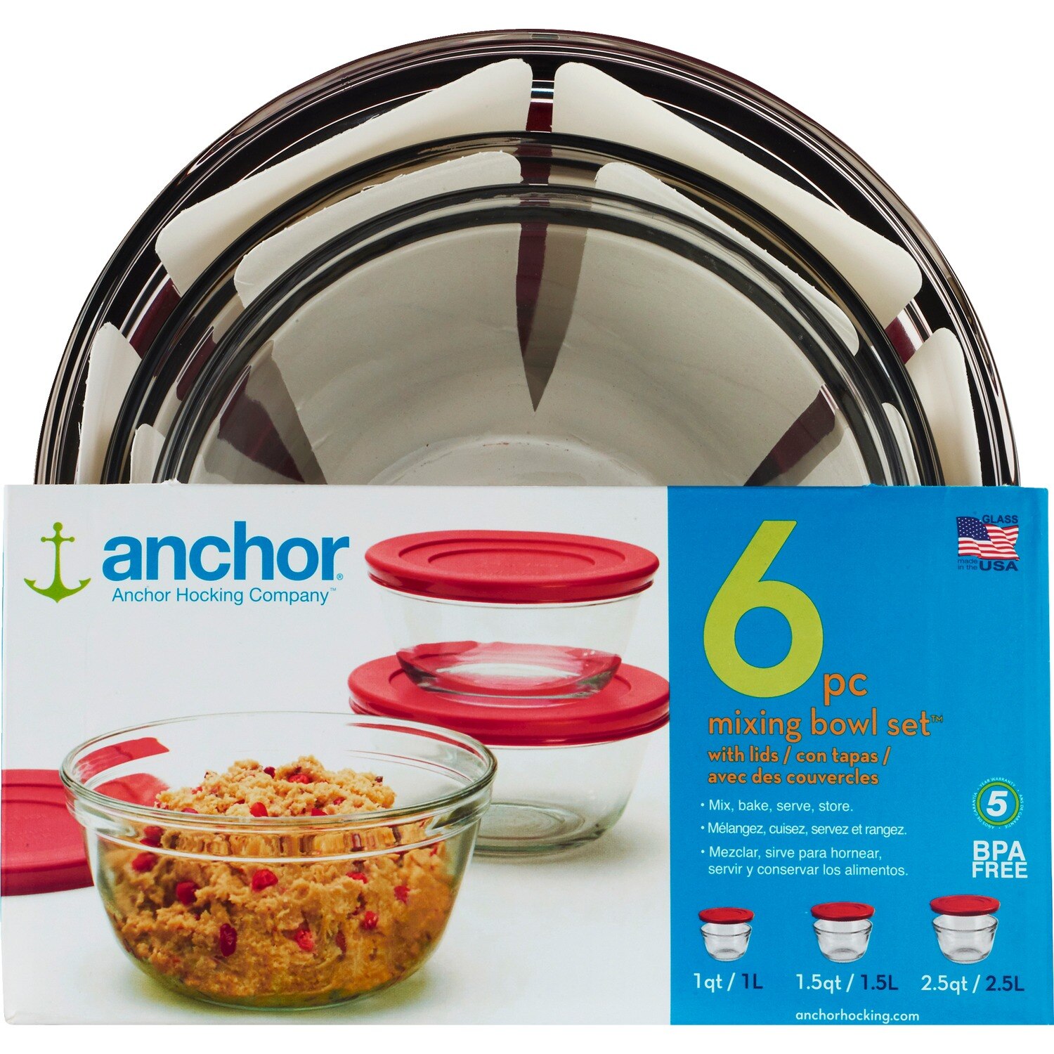 Anchor 6pc Glass Mixing Bowl Set