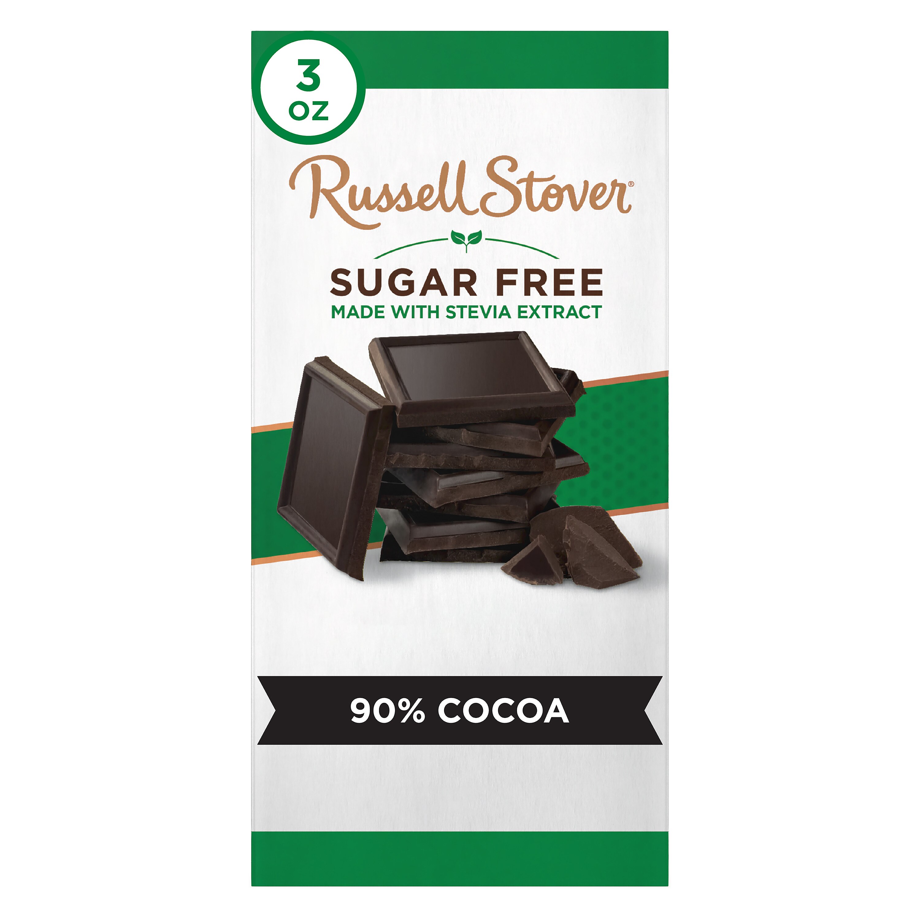RUSSELL STOVER Sugar Free 90% Cocoa Dark Chocolate Bar, 3 OZ