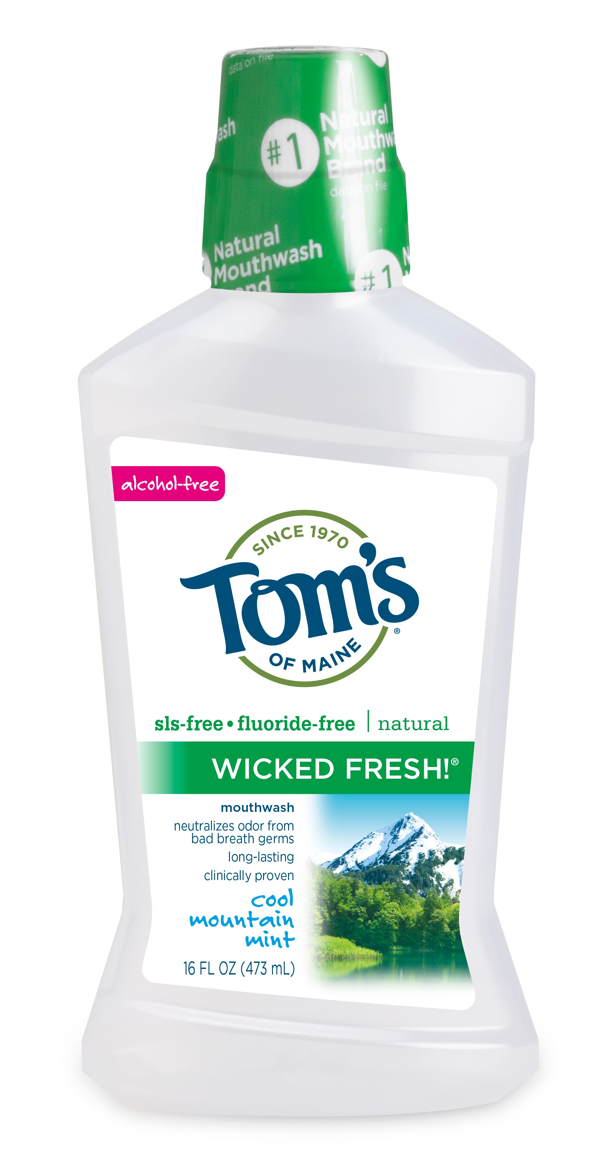 Tom's of Maine Wicked Fresh Fluoride-Free Mouthwash, Alcohol-Free, Cool Mountain Mint, 16 OZ